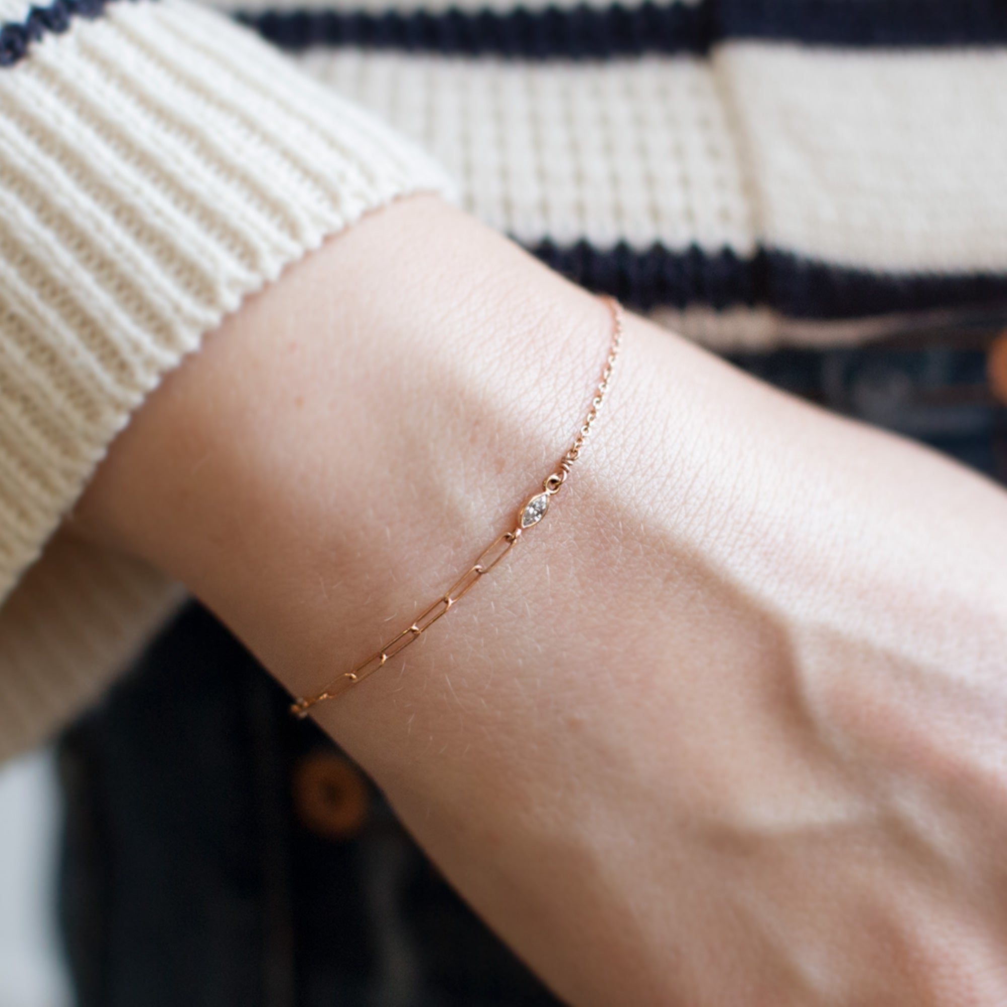 The Asymmetrical Diamond Eye Bracelet in 14K Rose Gold on Model