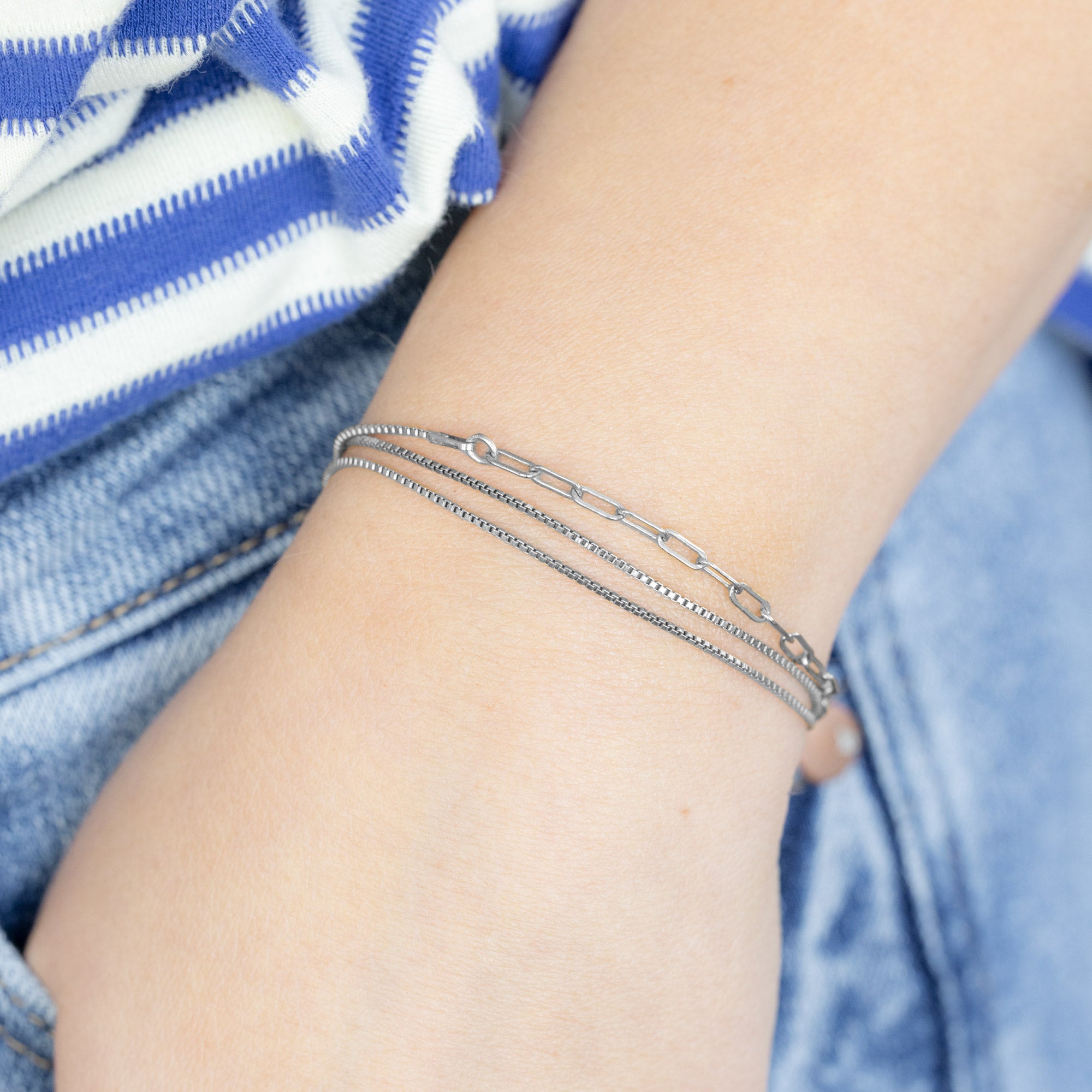 The 4-in-1 Cable Chain Bracelet in 14K White Gold on Model