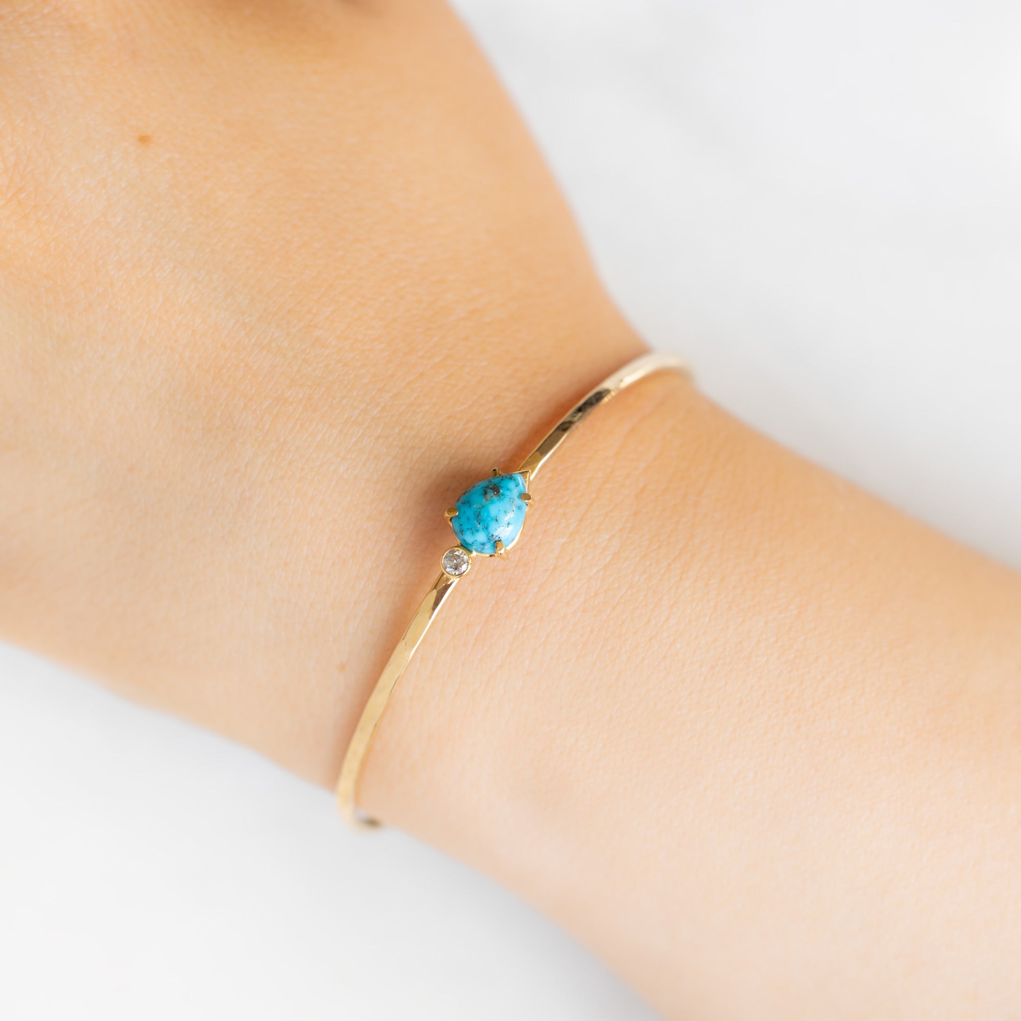 The Asymmetrical Turquoise + Diamond Cuff Bracelet | Yellow Gold or Sterling Silver