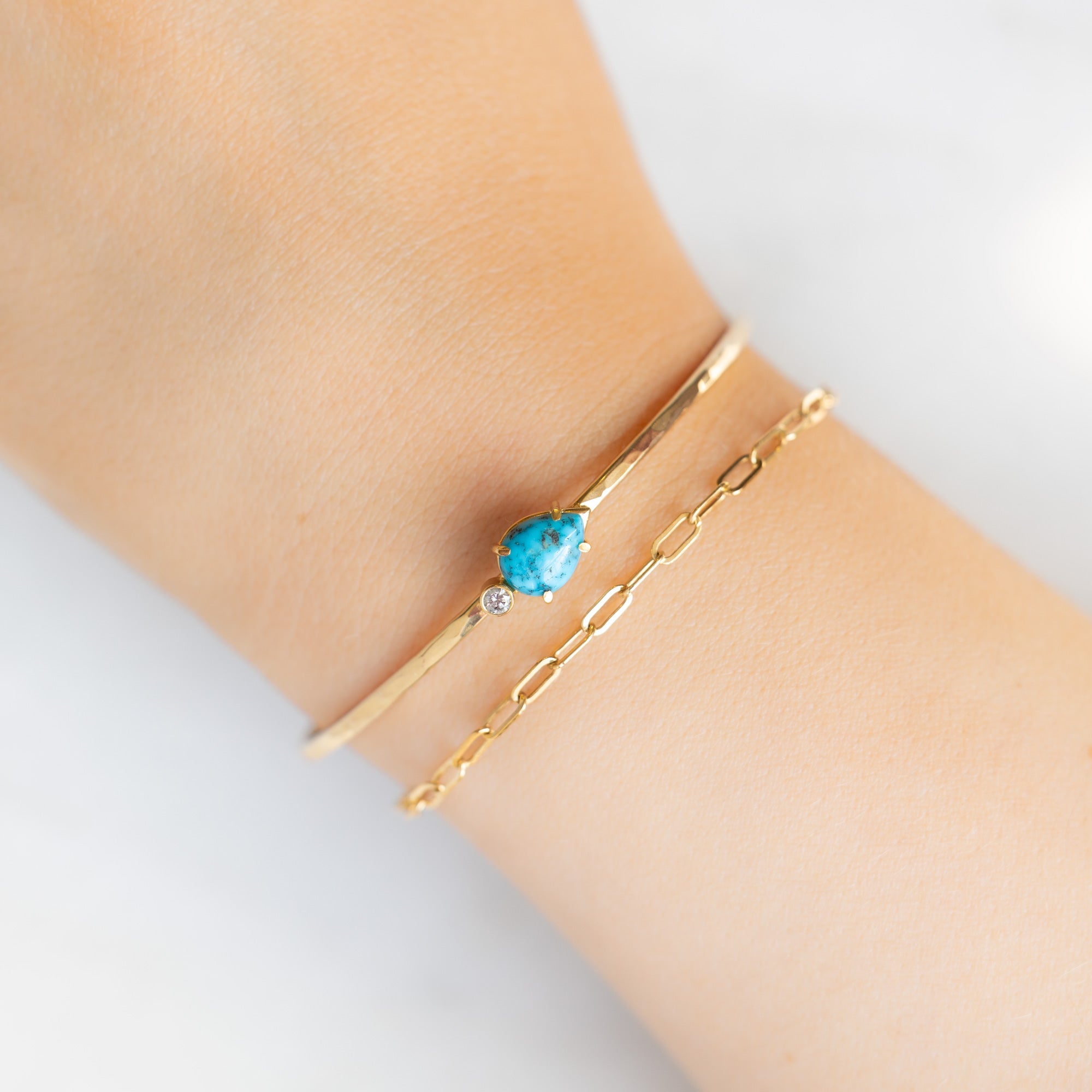 buy:the-asymmetrical-turquoise-diamond-cuff-bracelet-sterling-silver,the-drawn-cable-chain-bracelet-yellow-gold-filled