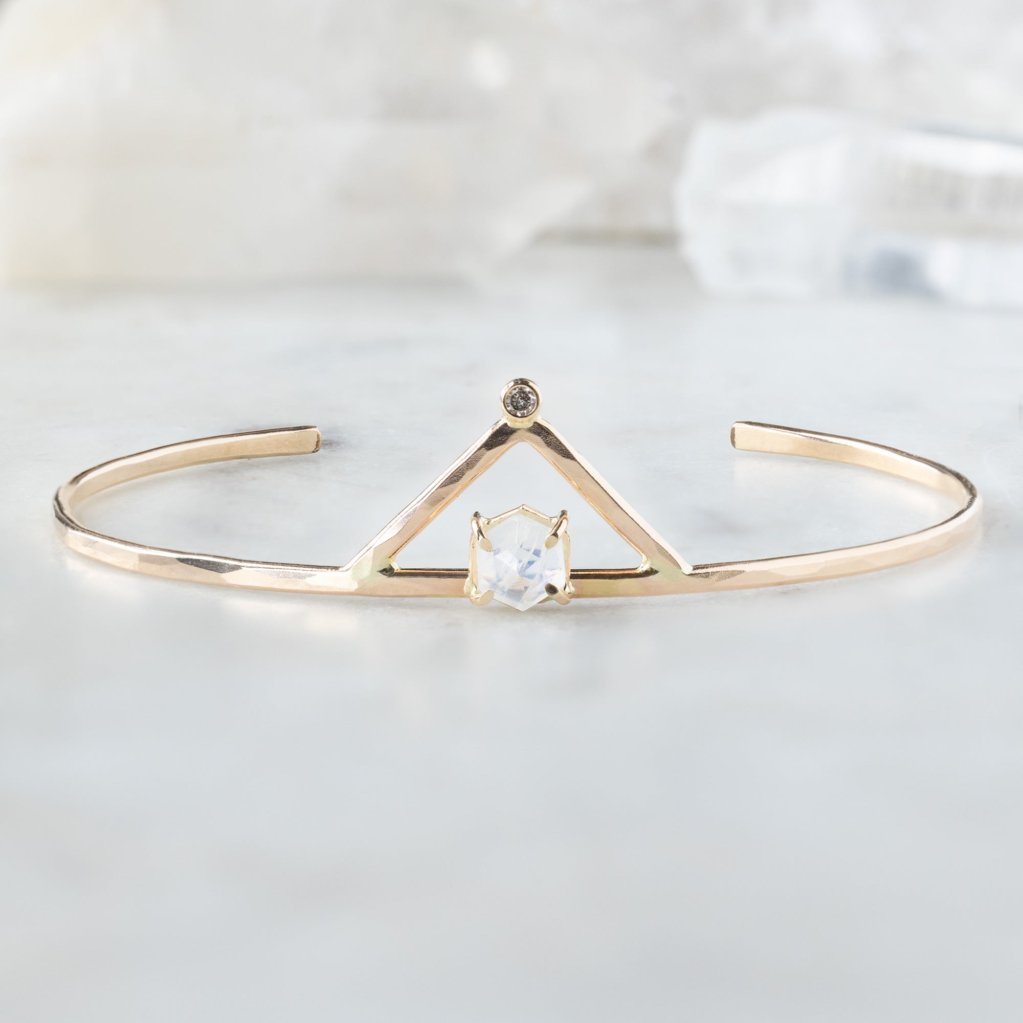 The Moonstone + Diamond Crown Bracelet | Yellow, Rose or Sterling Silver