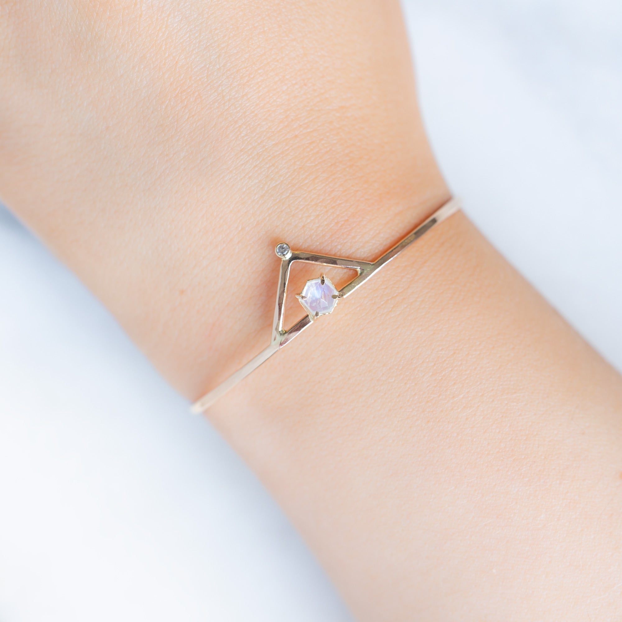 The Moonstone + Diamond Crown Bracelet | Yellow, Rose or Sterling Silver