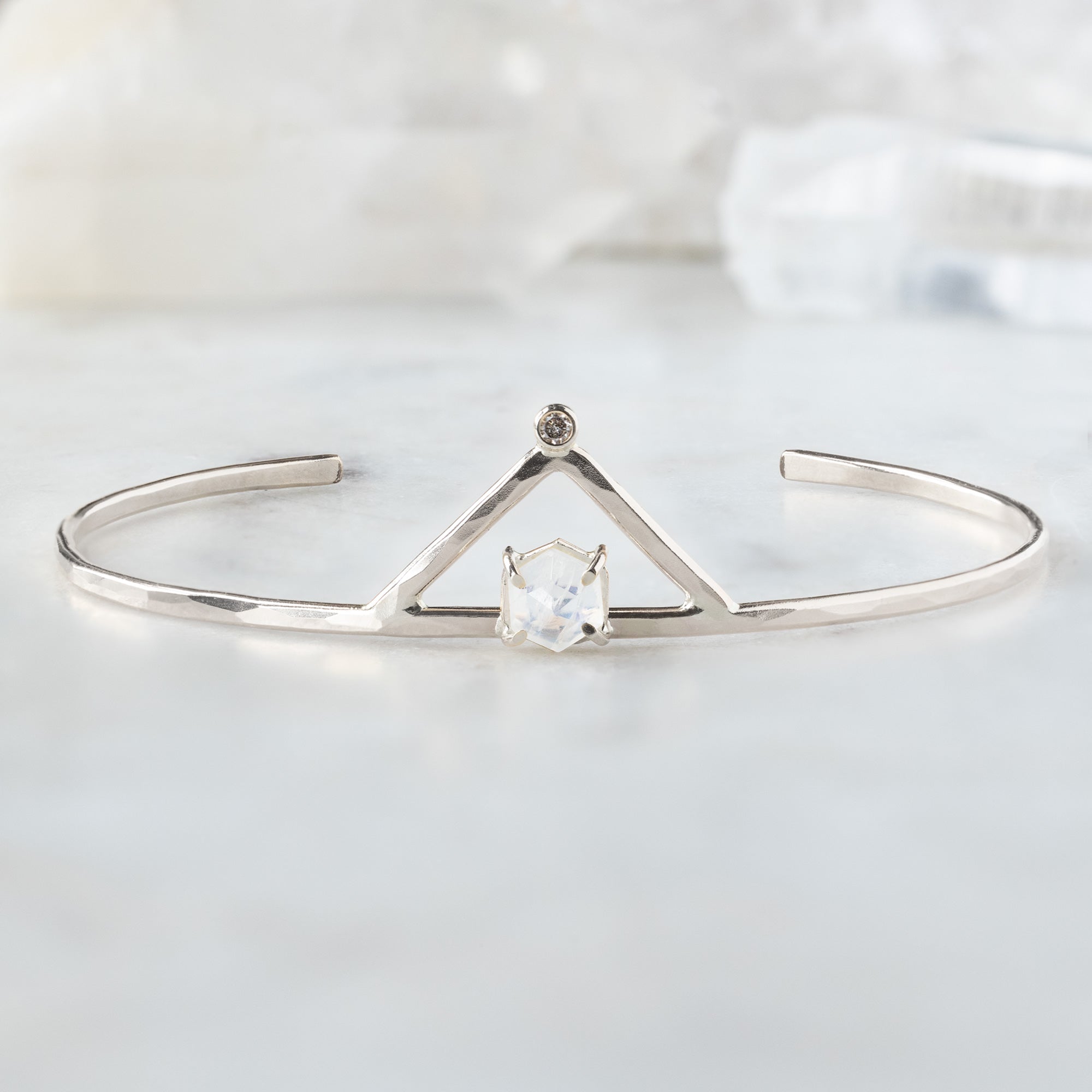 The Moonstone + Diamond Crown Bracelet | Yellow, Rose or Sterling Silver