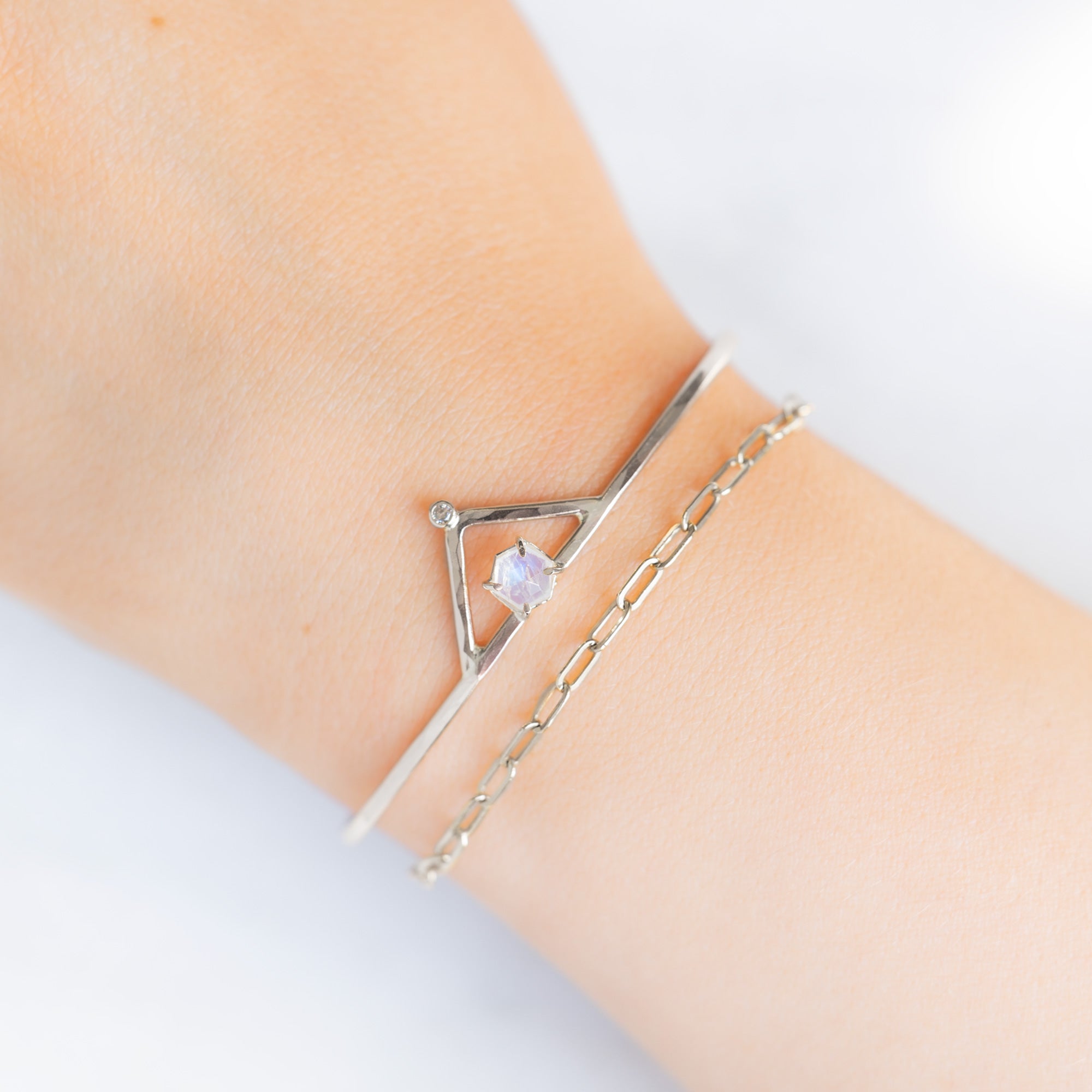 The Moonstone + Diamond Crown Bracelet | Yellow, Rose or Sterling Silver