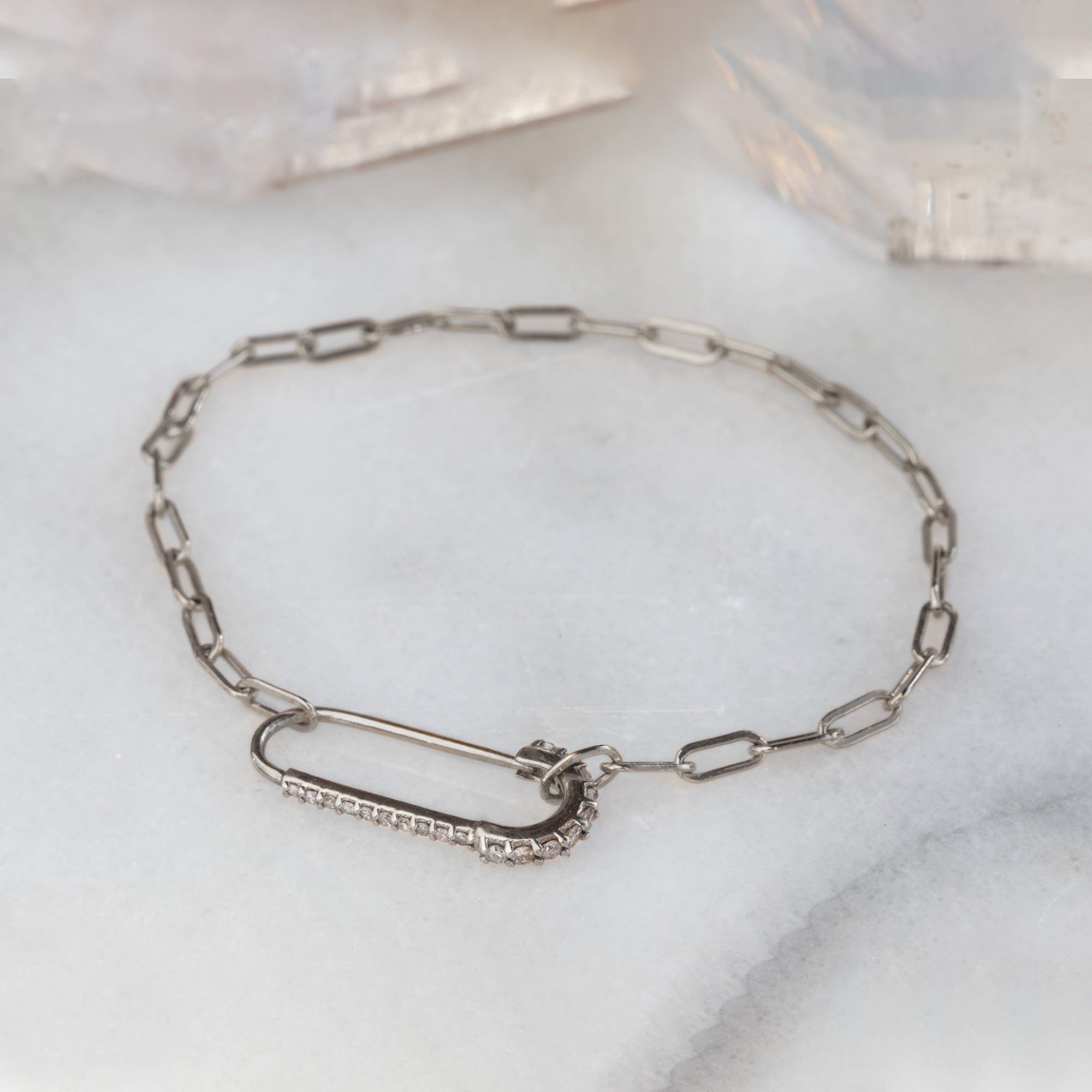 The White Diamond Pavé Pin Bracelet | Rose Gold or Sterling Silver