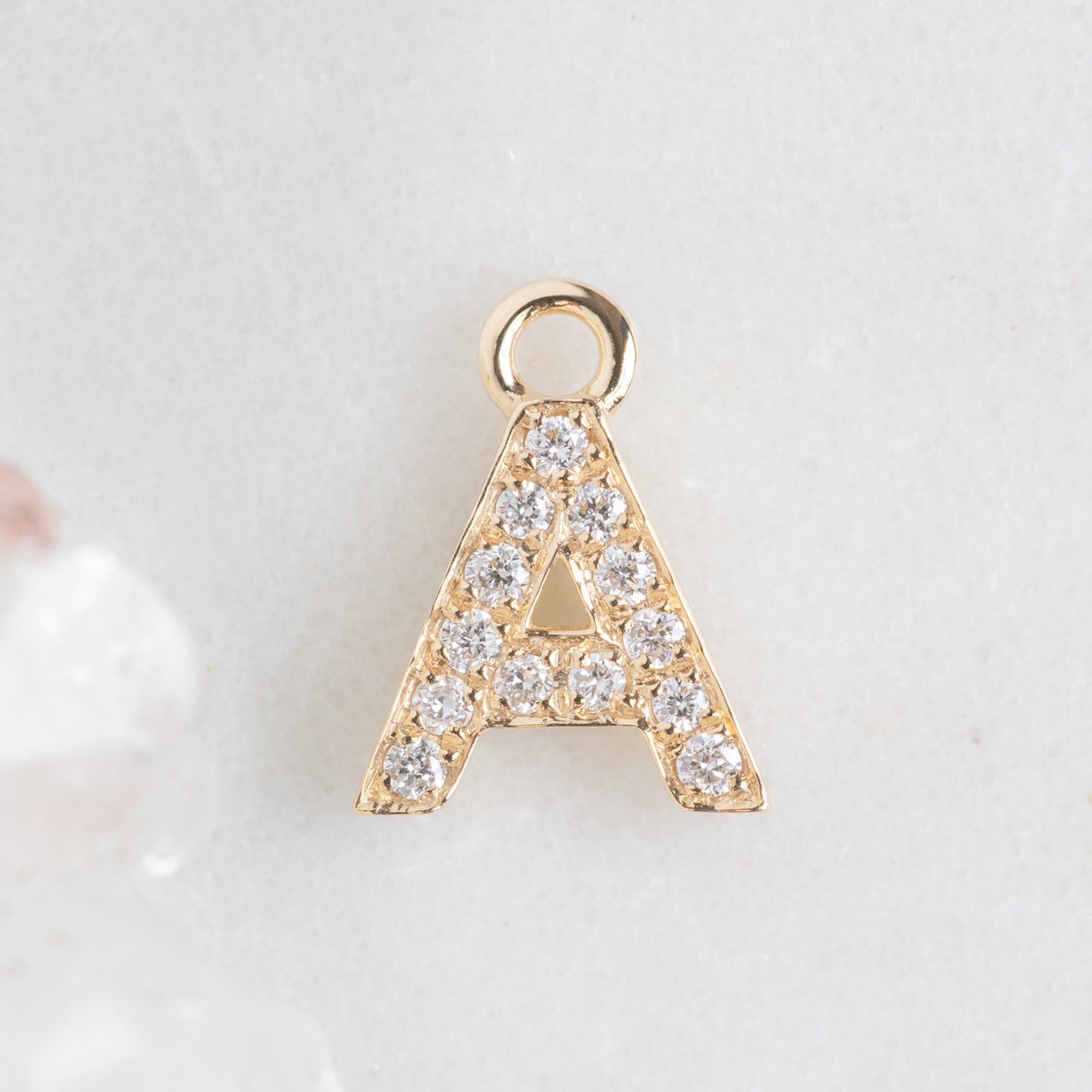 The White Diamond Pavé Letter Charm | Yellow Gold
