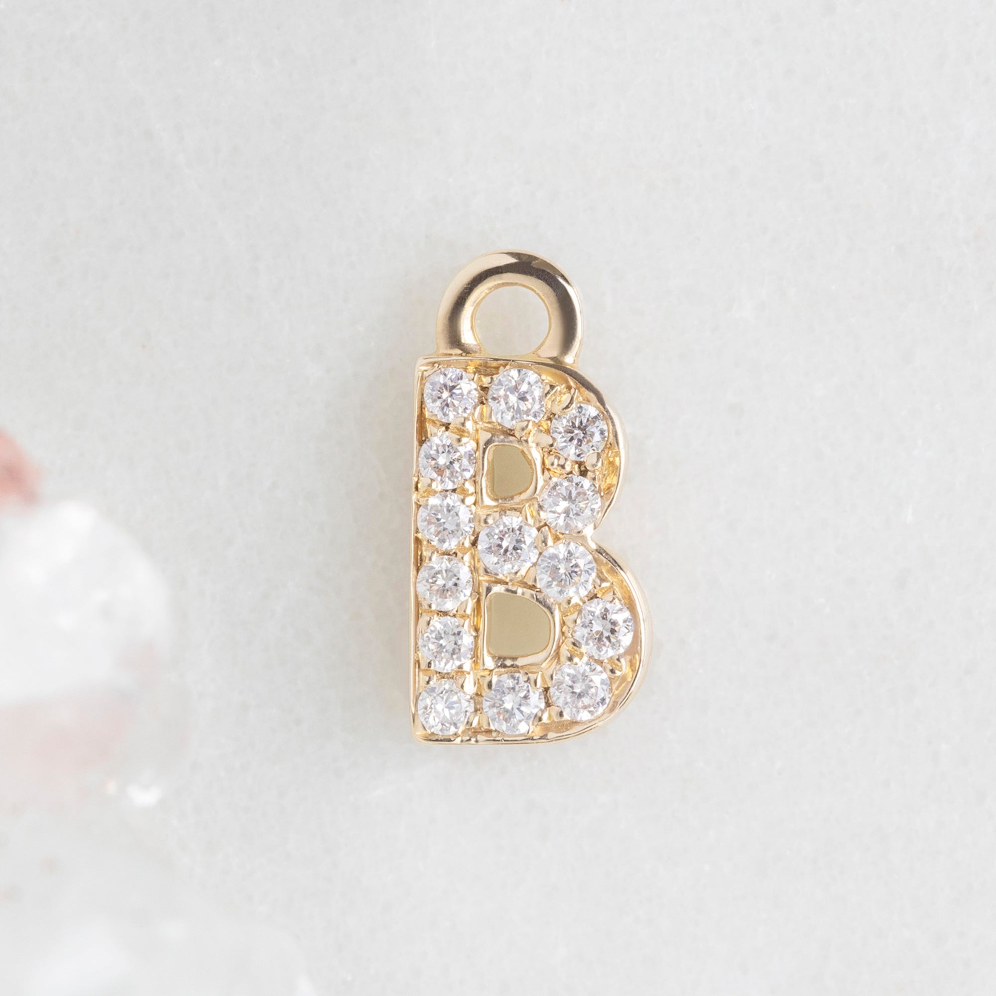 The White Diamond Pavé Letter Charm | Yellow Gold