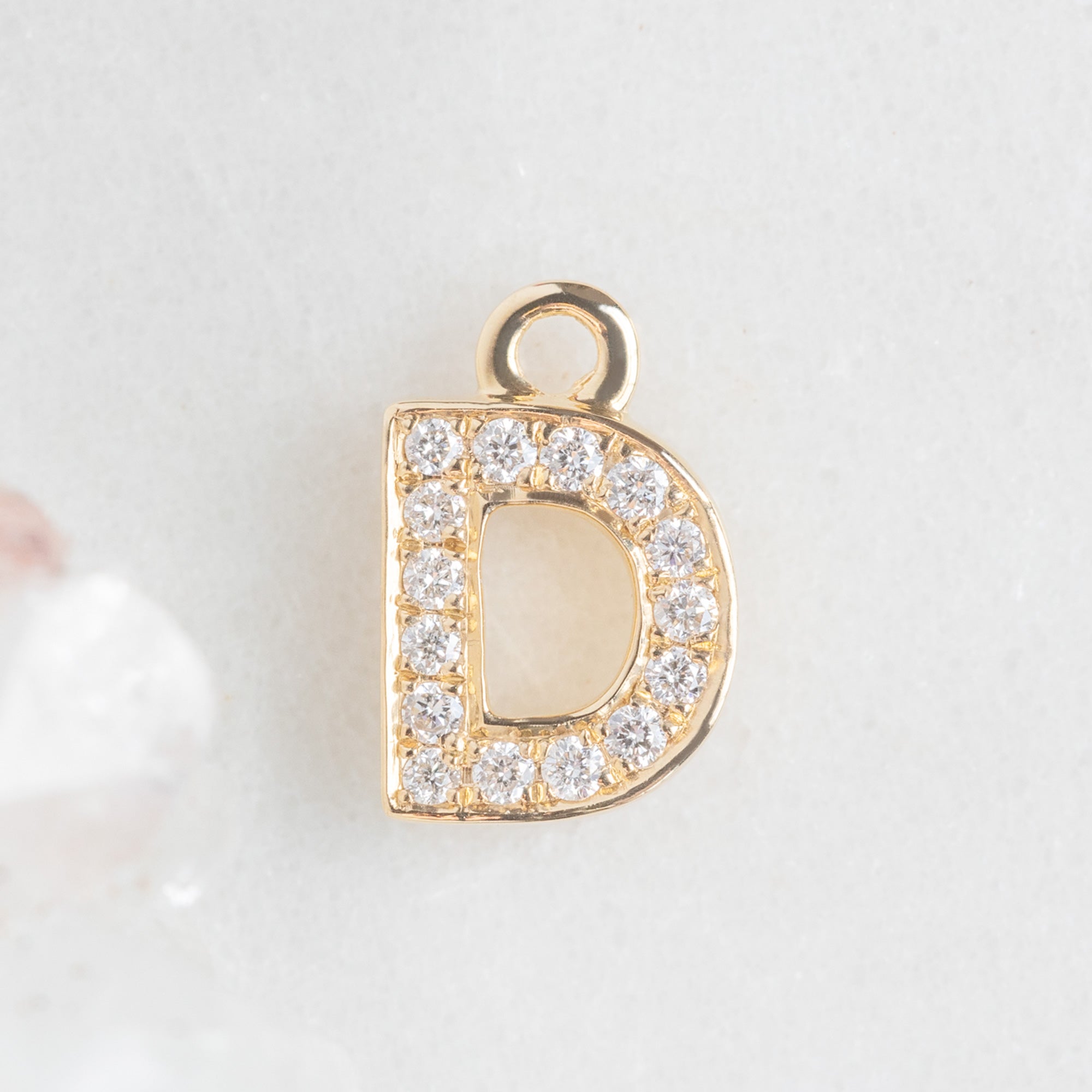 The White Diamond Pavé Letter Charm | Yellow Gold
