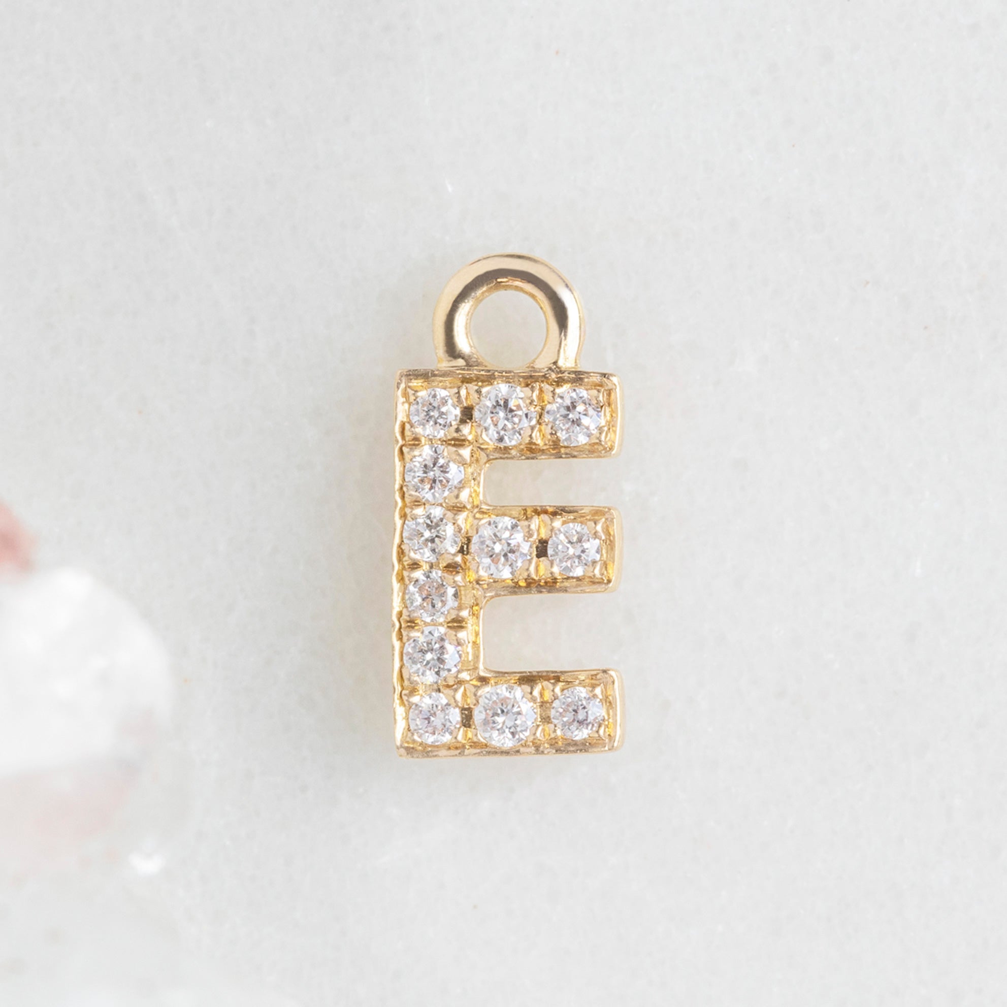 The White Diamond Pavé Letter Charm | Yellow Gold