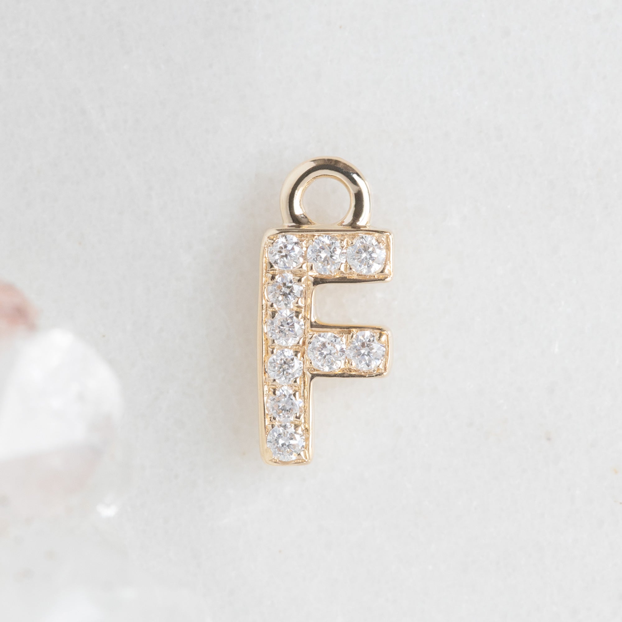 The White Diamond Pavé Letter Charm | Yellow Gold