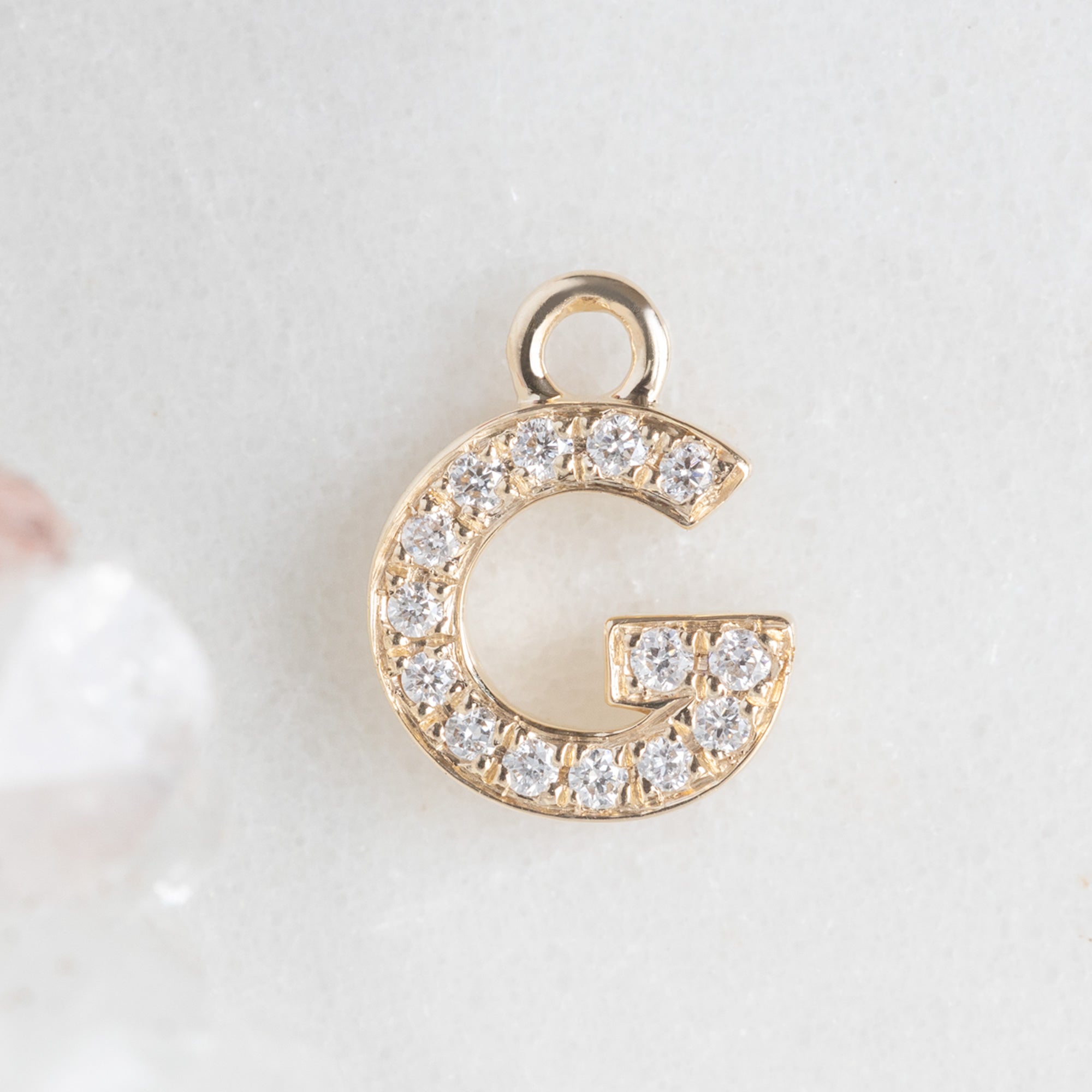 The White Diamond Pavé Letter Charm | Yellow Gold