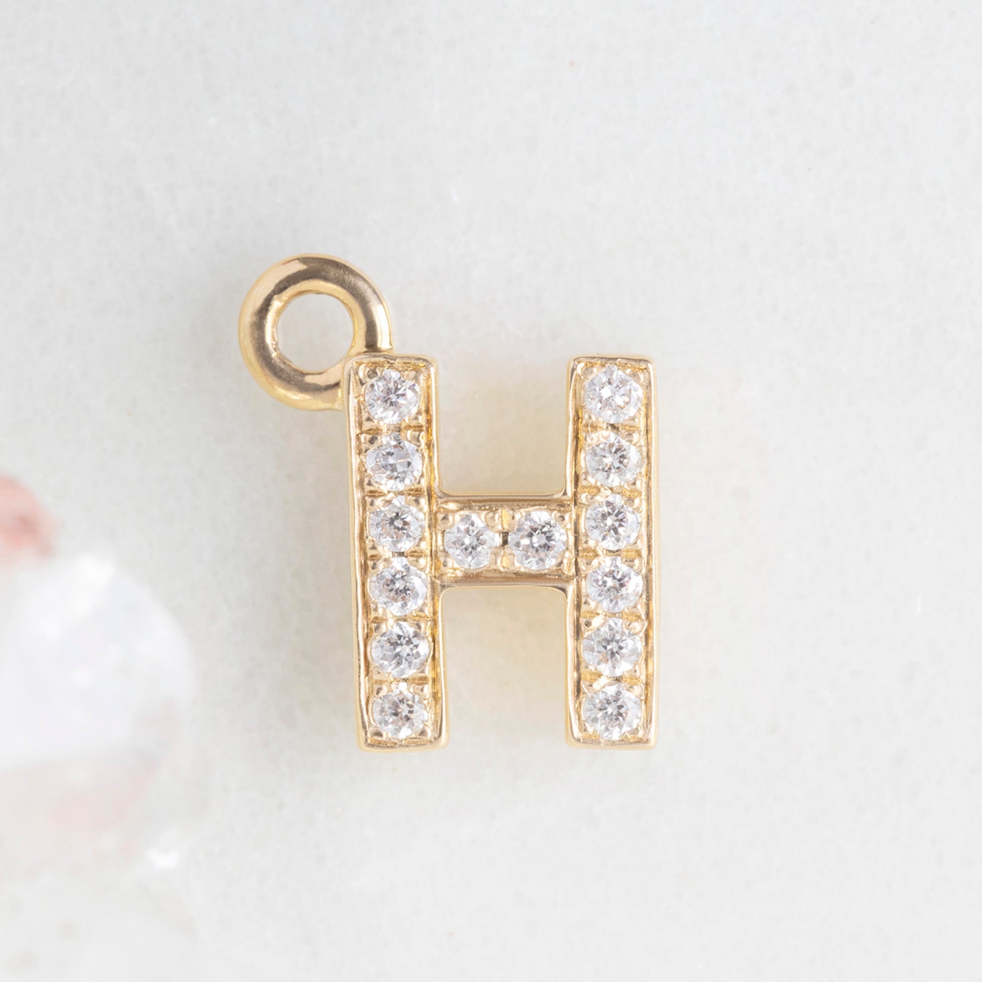 The White Diamond Pavé Letter Charm | Yellow Gold