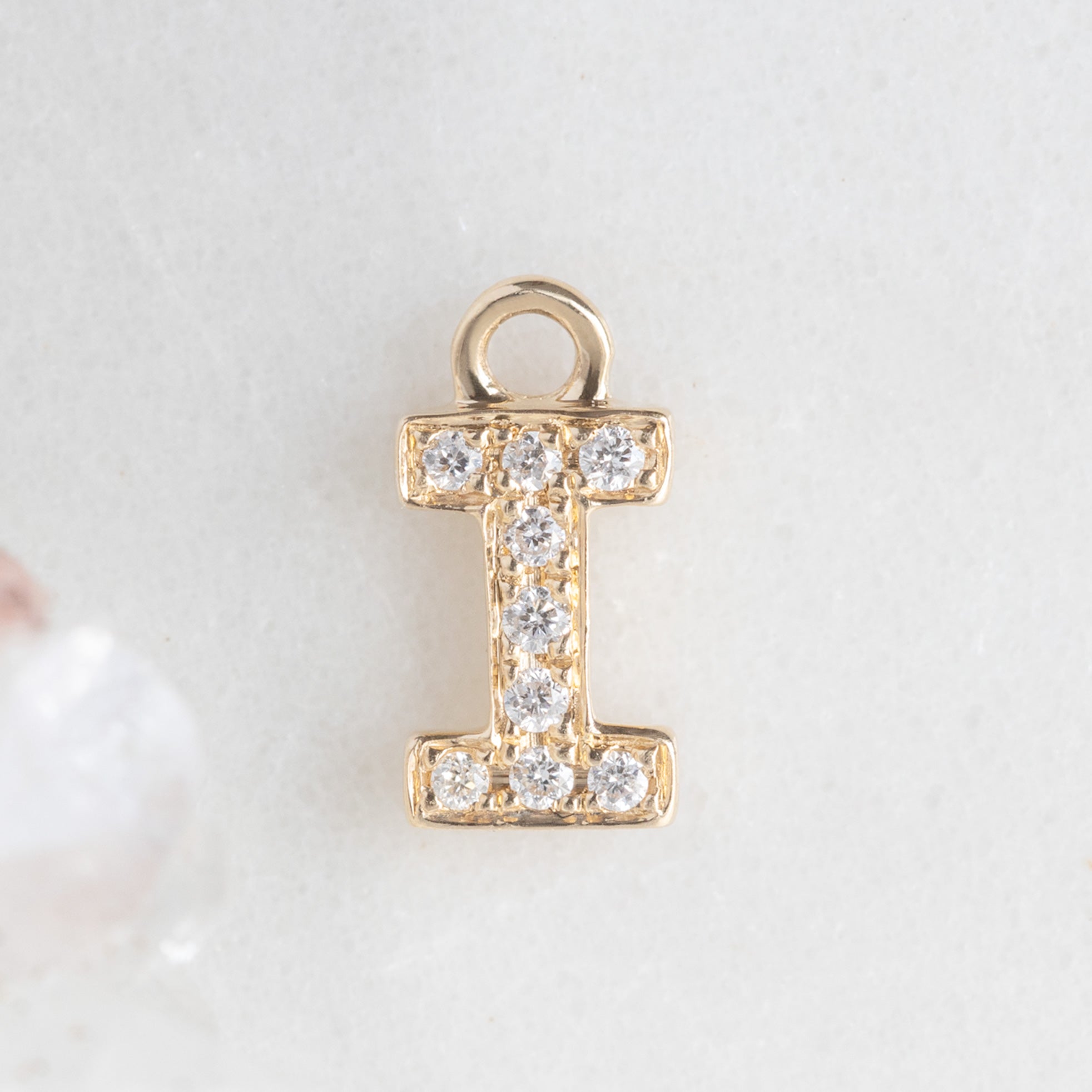 The White Diamond Pavé Letter Charm | Yellow Gold