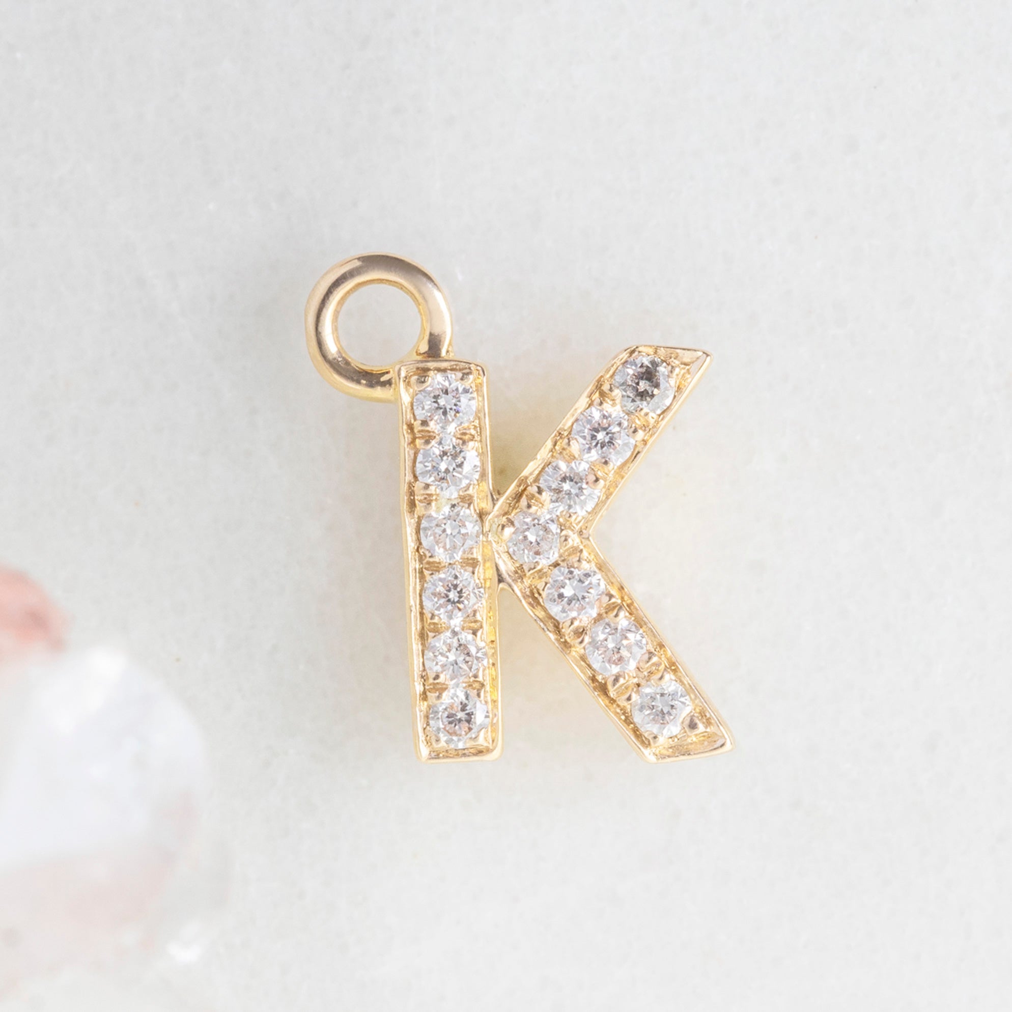 The White Diamond Pavé Letter Charm | Yellow Gold