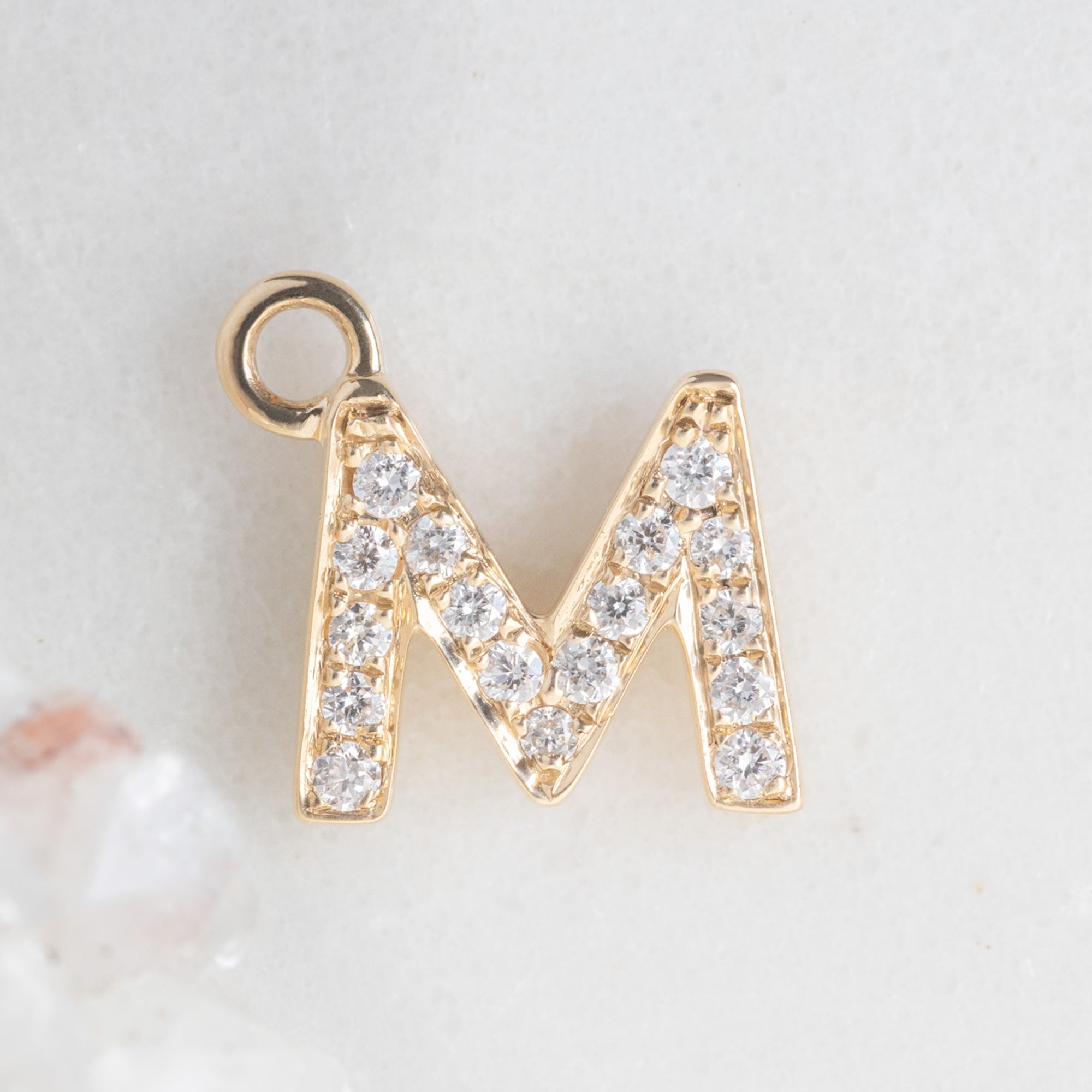 The White Diamond Pavé Letter Charm | Yellow Gold