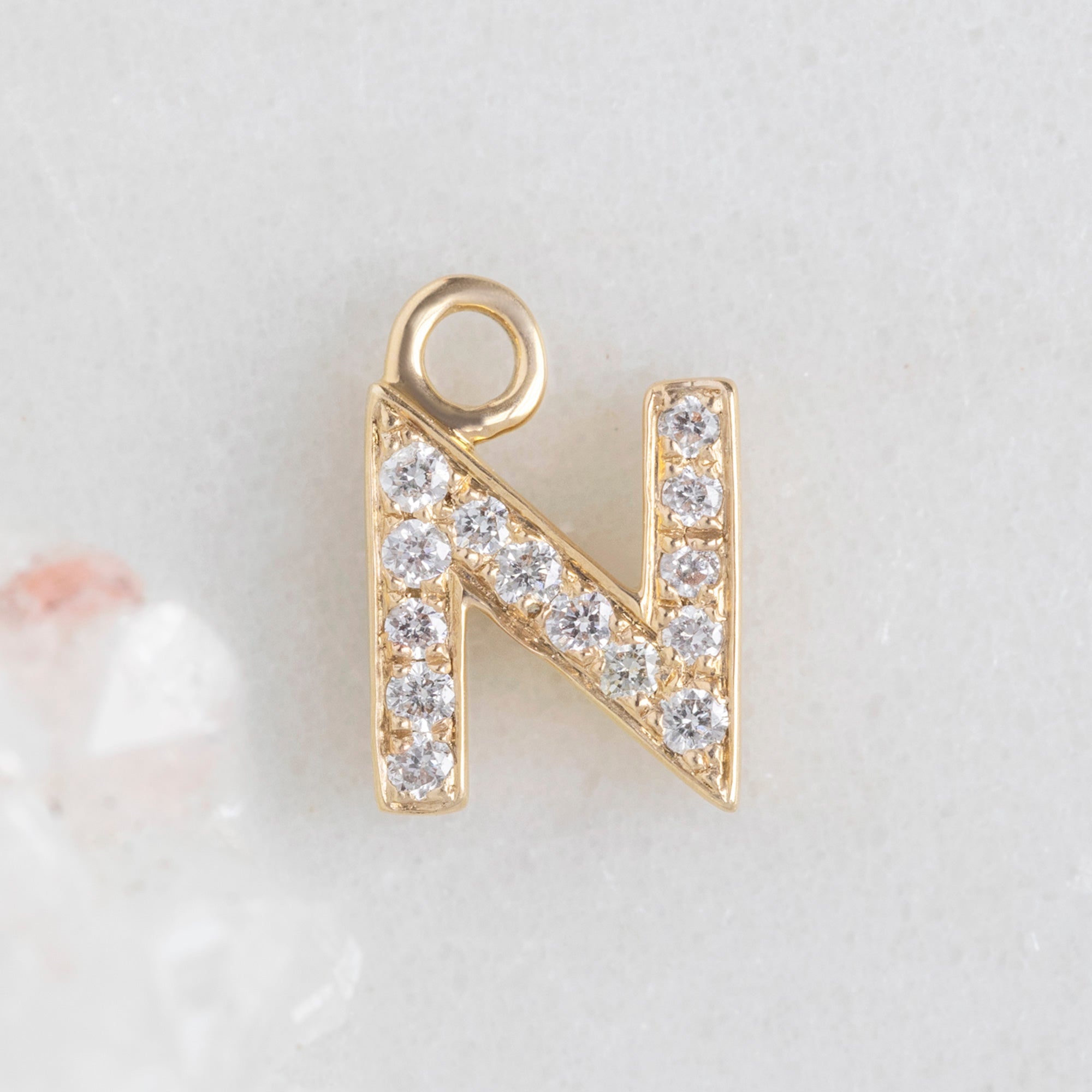 The White Diamond Pavé Letter Charm | Yellow Gold