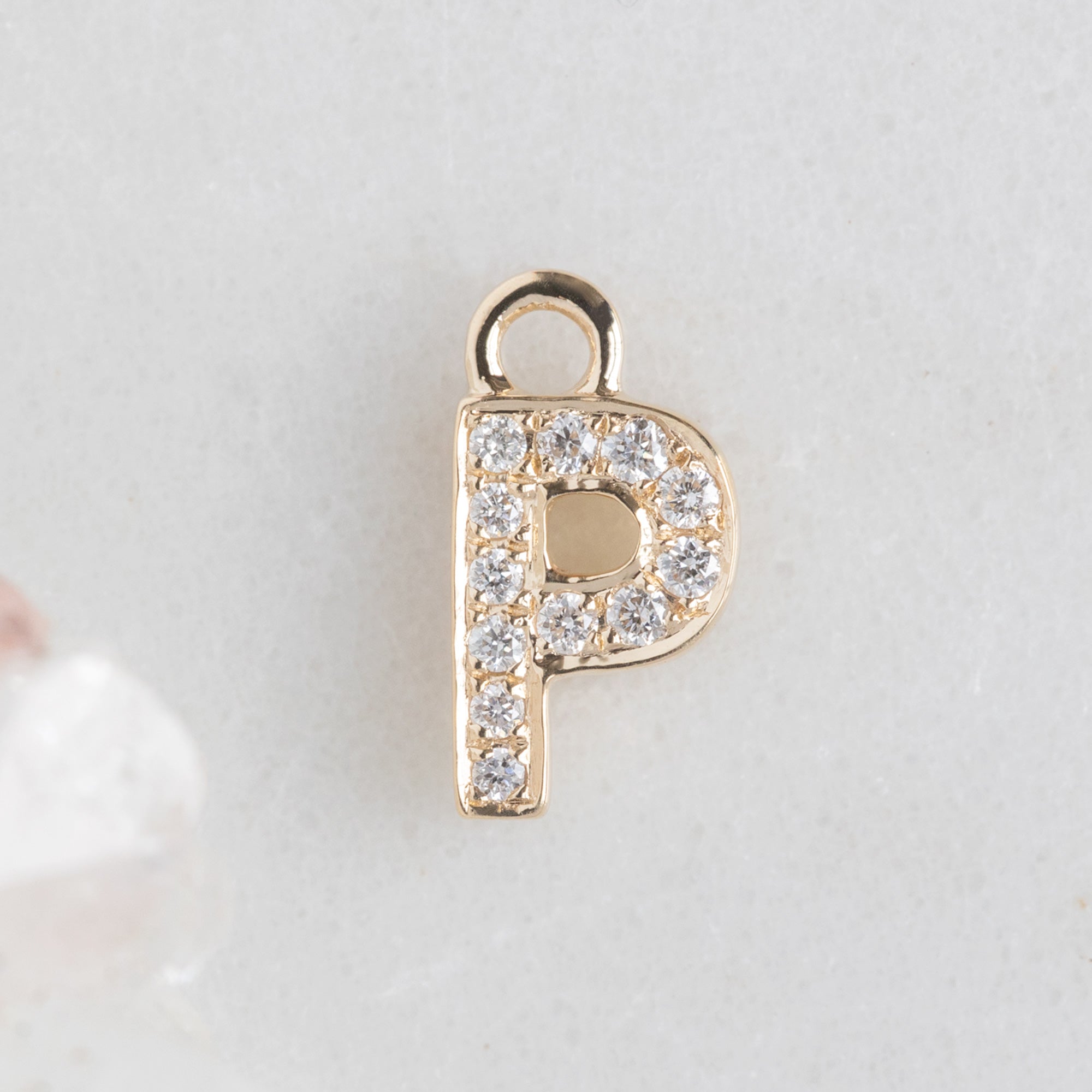 The White Diamond Pavé Letter Charm | Yellow Gold