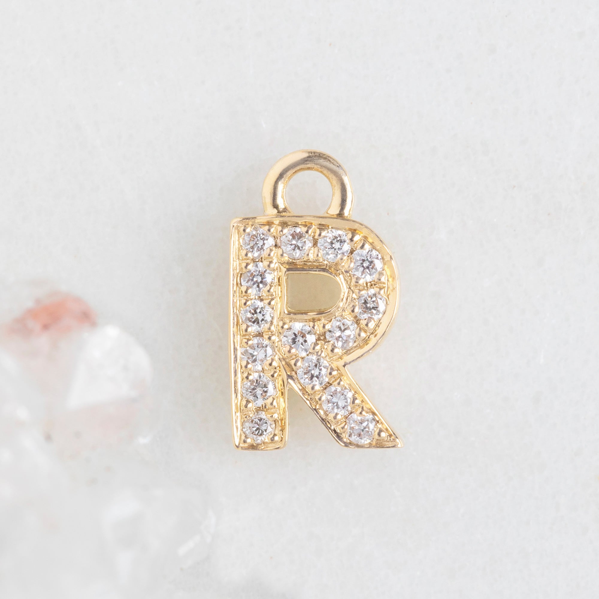 The White Diamond Pavé Letter Charm | Yellow Gold