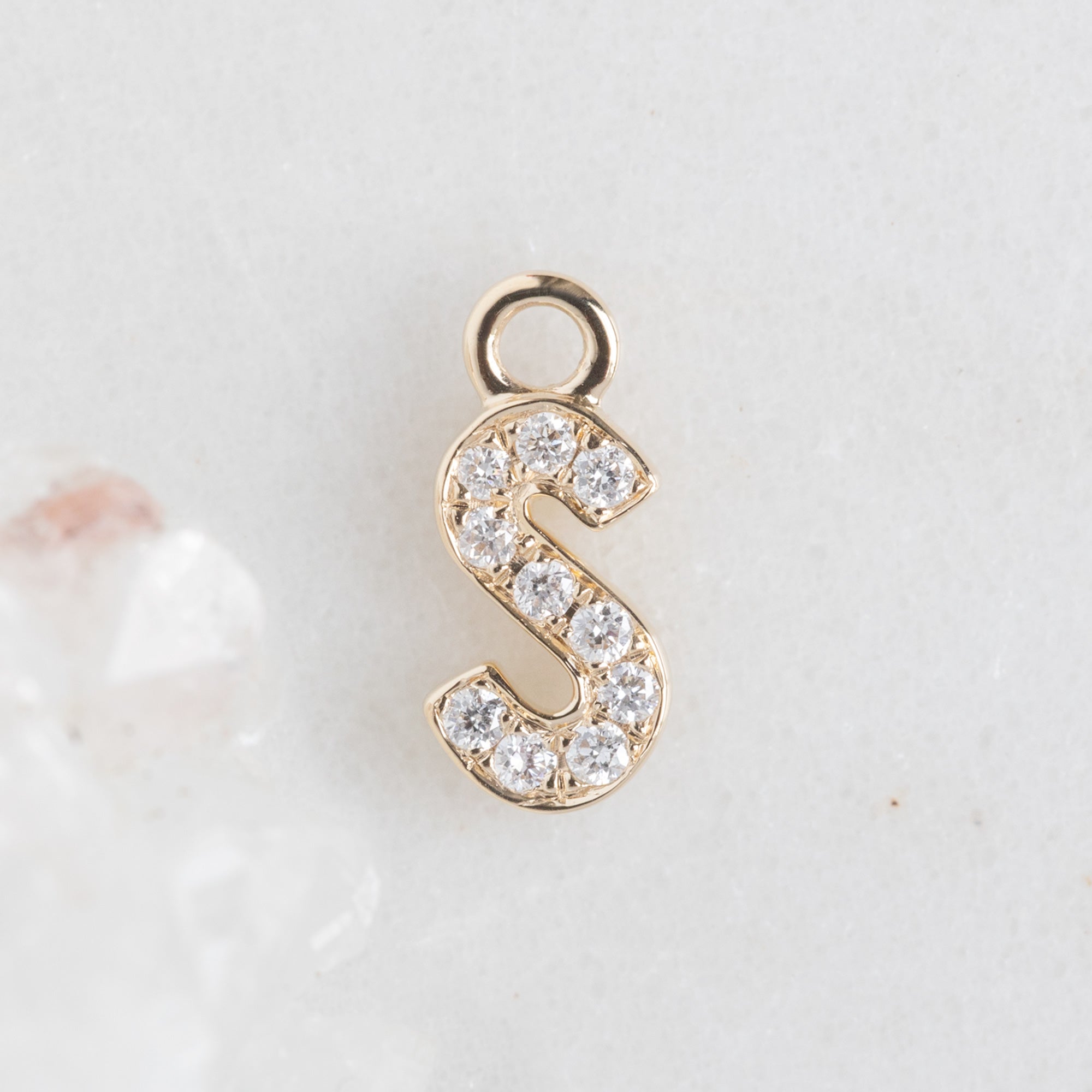 The White Diamond Pavé Letter Charm | Yellow Gold