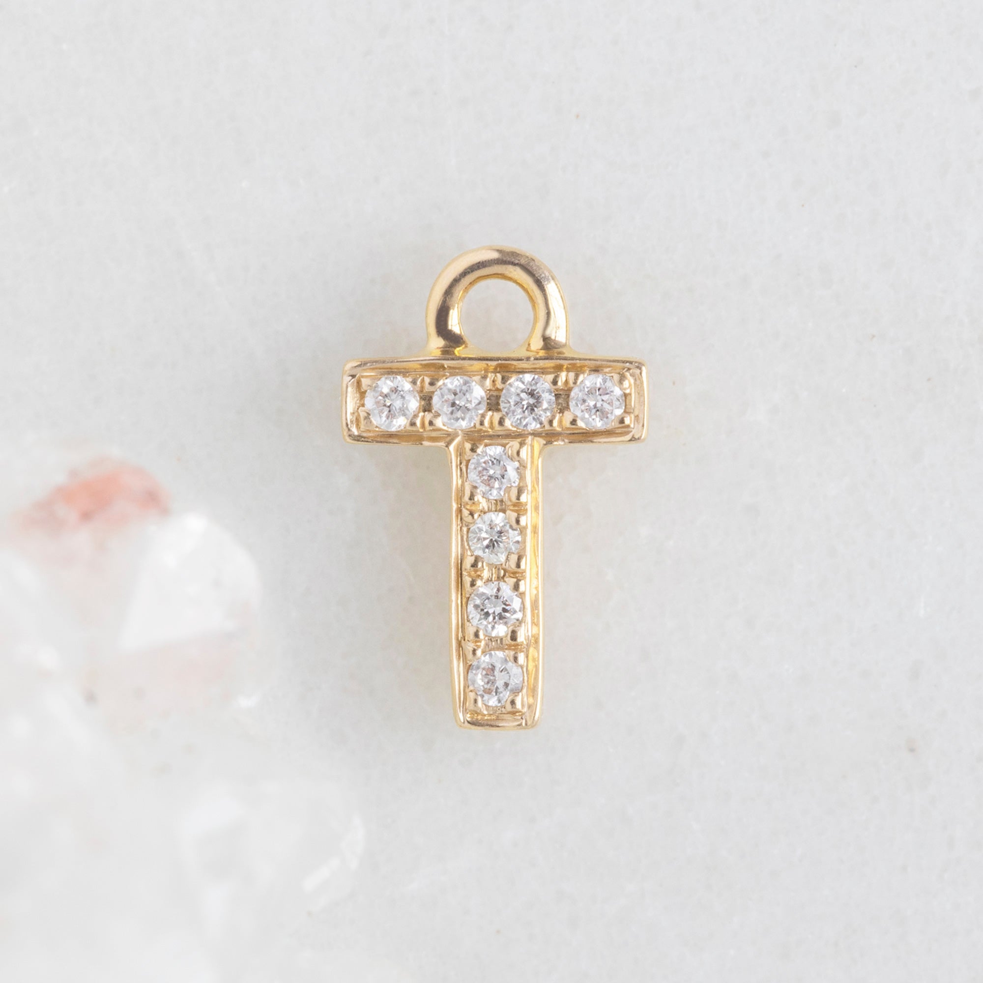The White Diamond Pavé Letter Charm | Yellow Gold