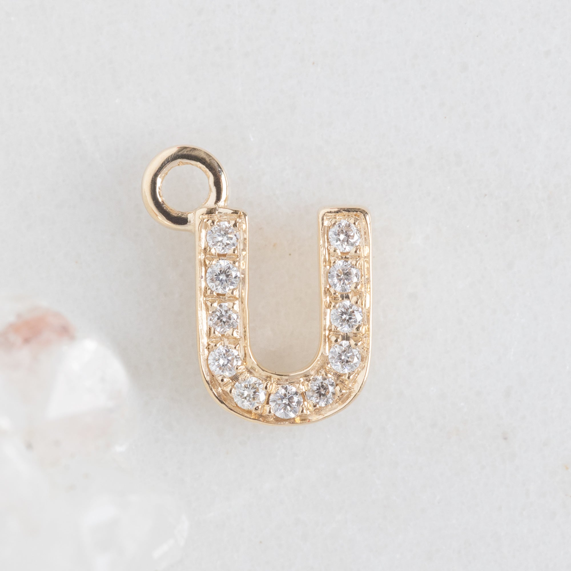The White Diamond Pavé Letter Charm | Yellow Gold