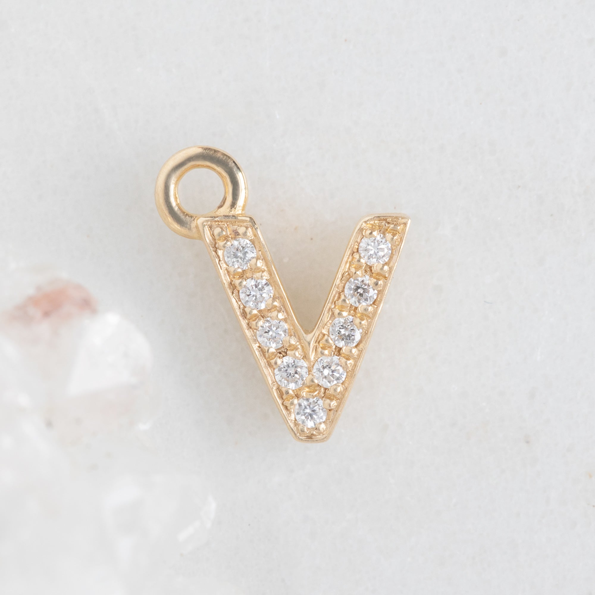 The White Diamond Pavé Letter Charm | Yellow Gold