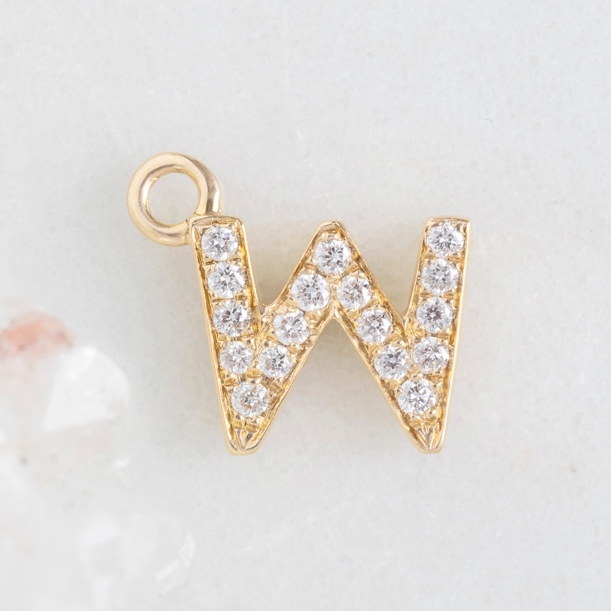The White Diamond Pavé Letter Charm | Yellow Gold