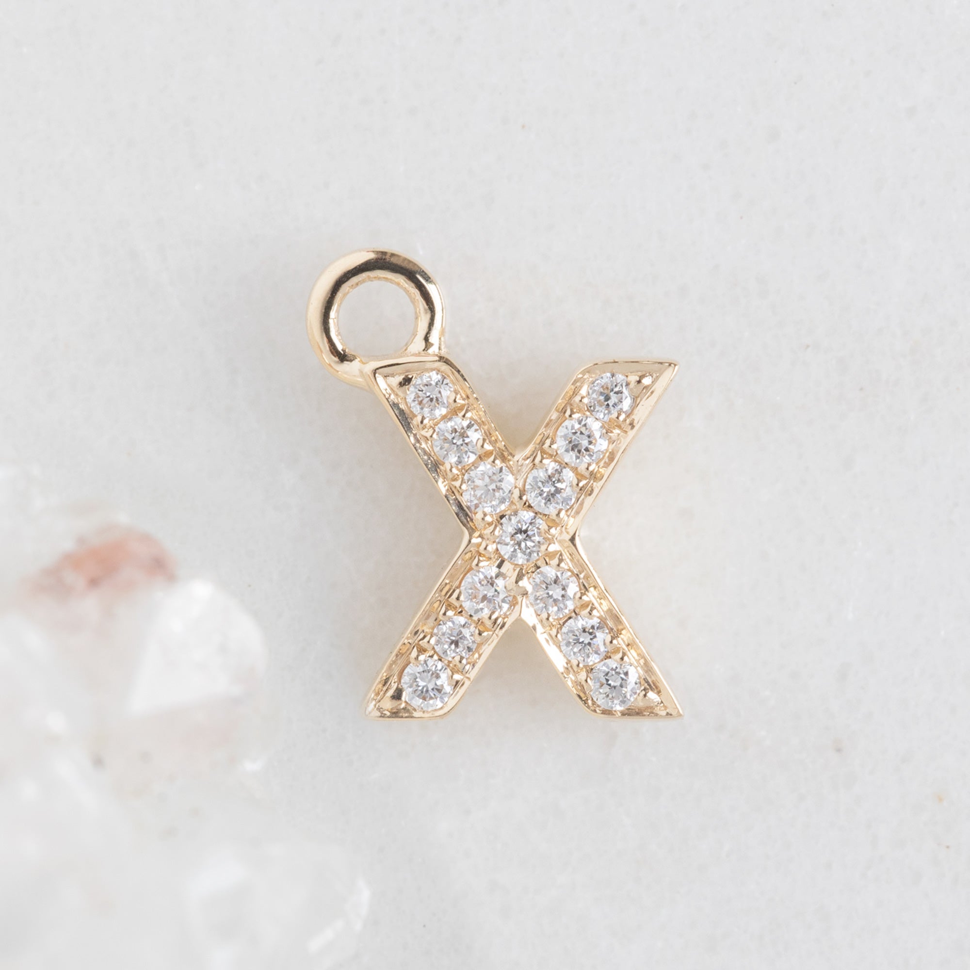 The White Diamond Pavé Letter Charm | Yellow Gold