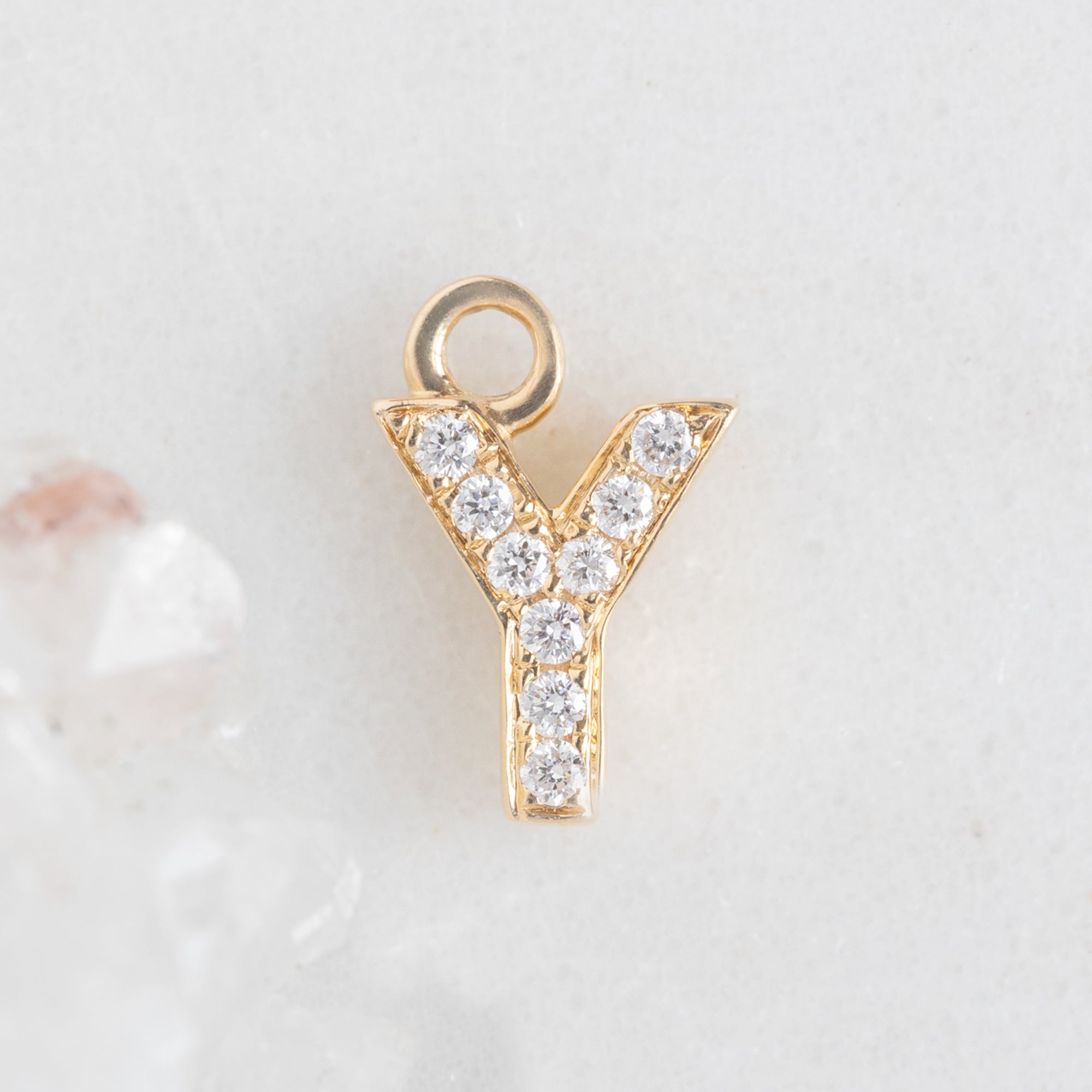 The White Diamond Pavé Letter Charm | Yellow Gold