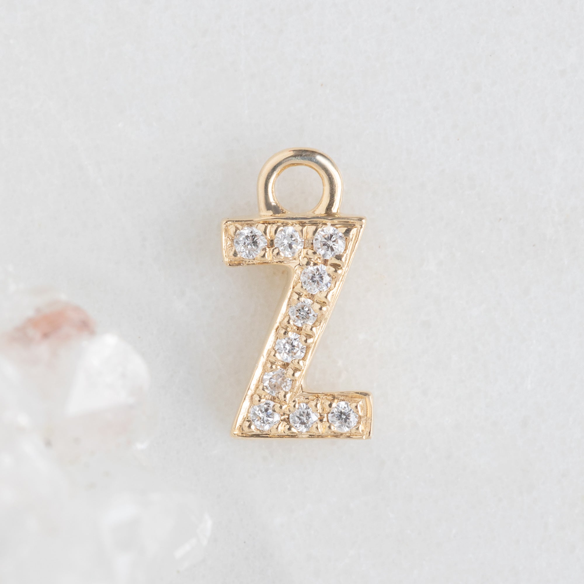 The White Diamond Pavé Letter Charm | Yellow Gold