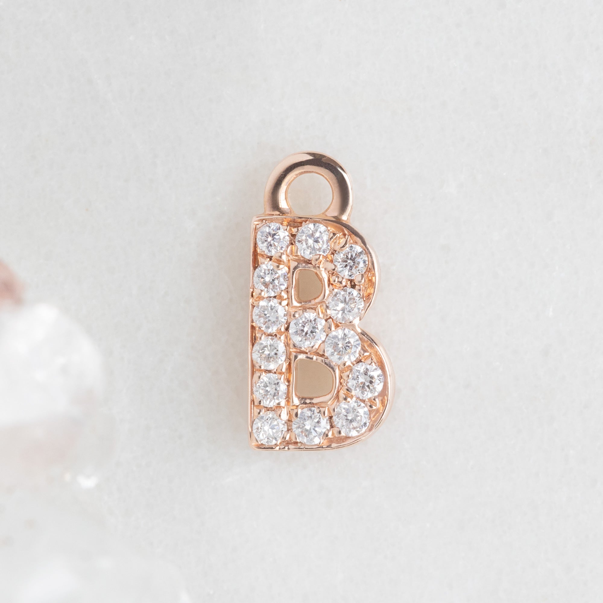 The White Diamond Pavé Letter Charm | Rose Gold