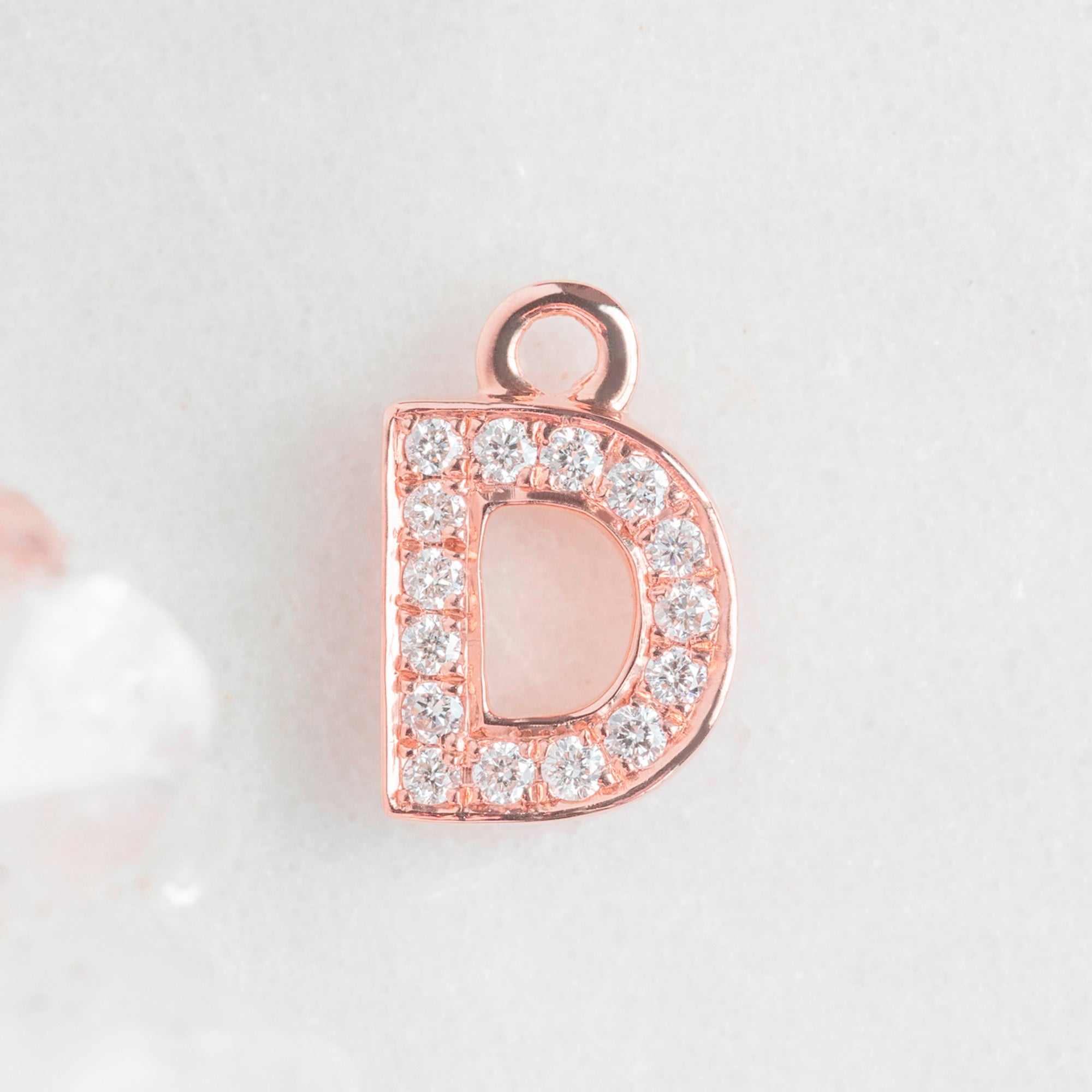 The White Diamond Pavé Letter Charm | Rose Gold