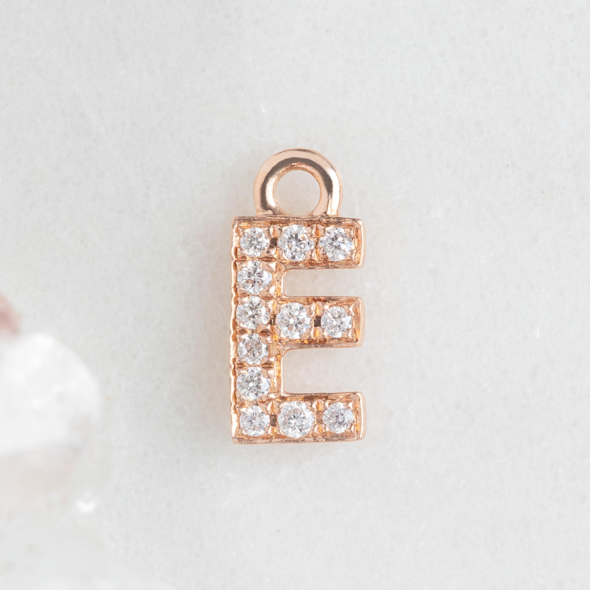 The White Diamond Pavé Letter Charm | Rose Gold