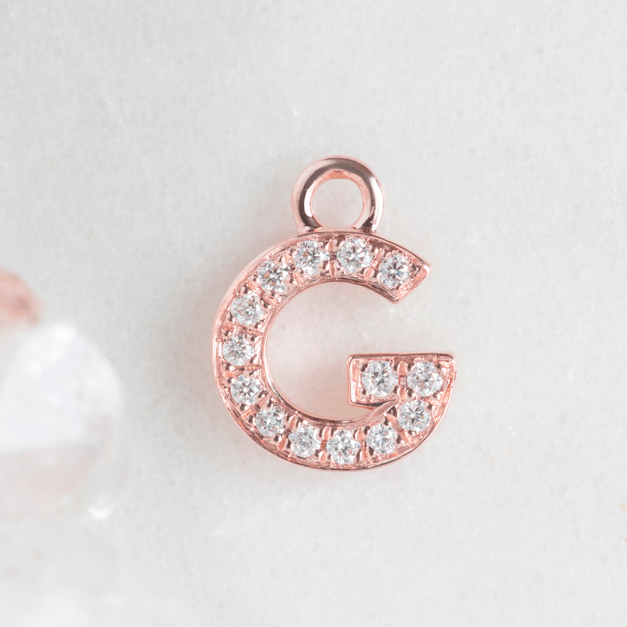 The White Diamond Pavé Letter Charm | Rose Gold
