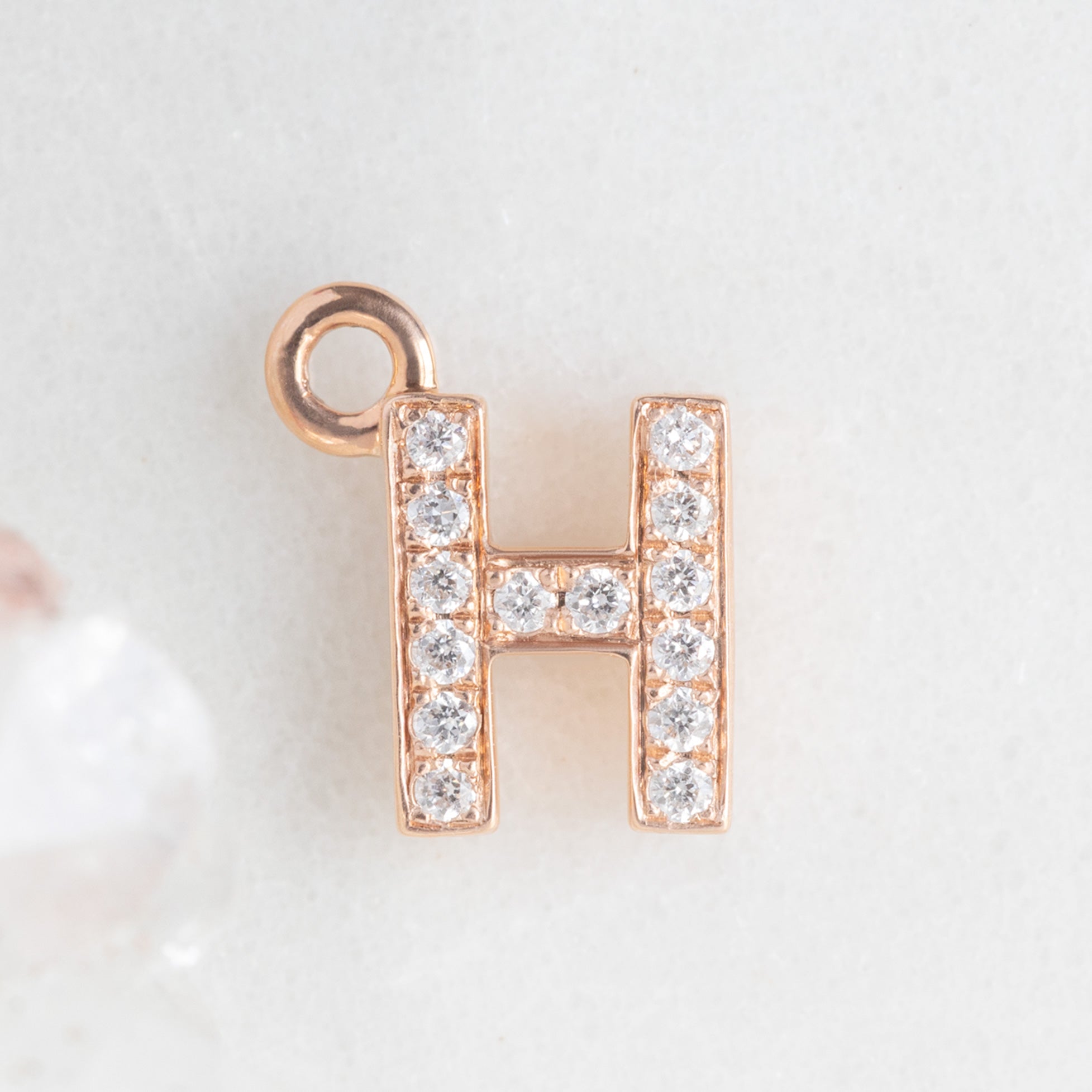 The White Diamond Pavé Letter Charm | Rose Gold