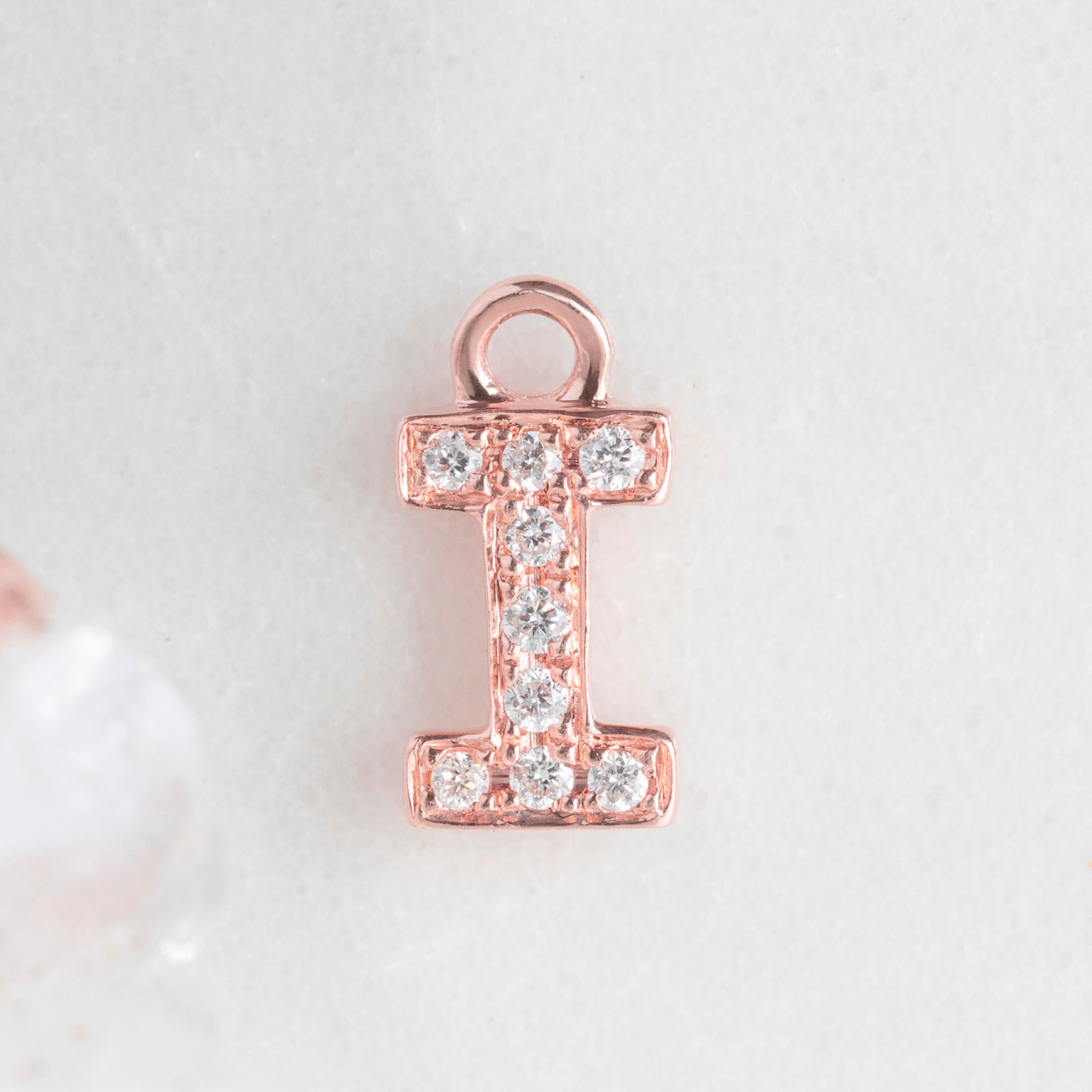 The White Diamond Pavé Letter Charm | Rose Gold