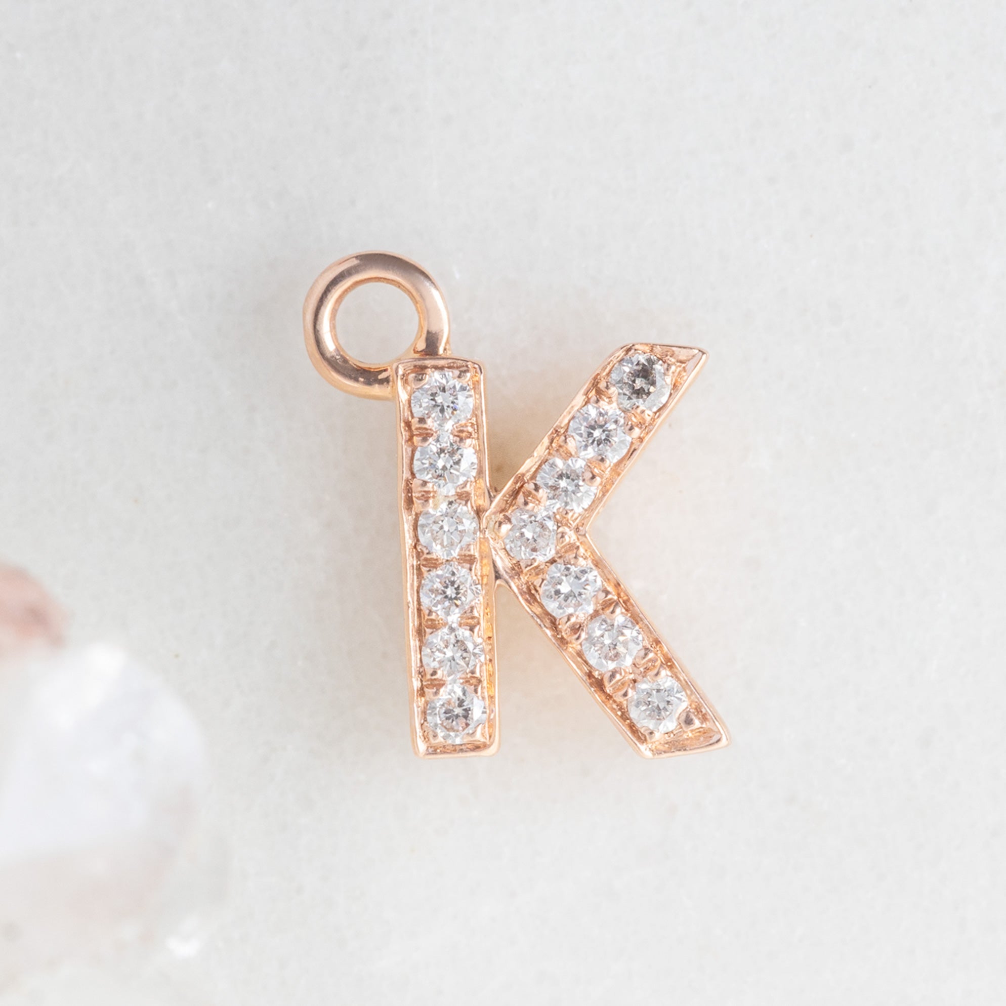 The White Diamond Pavé Letter Charm | Rose Gold