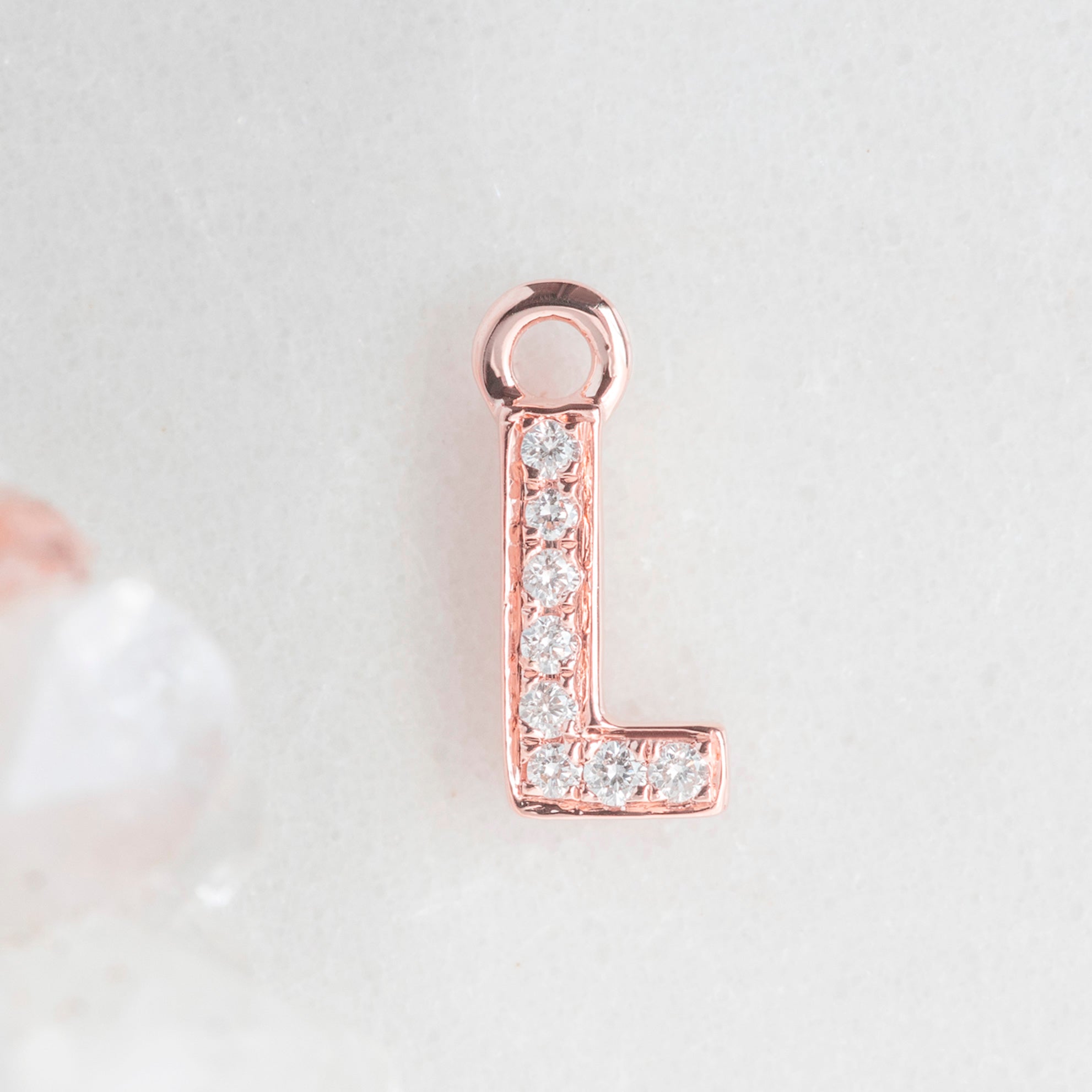 The White Diamond Pavé Letter Charm | Rose Gold
