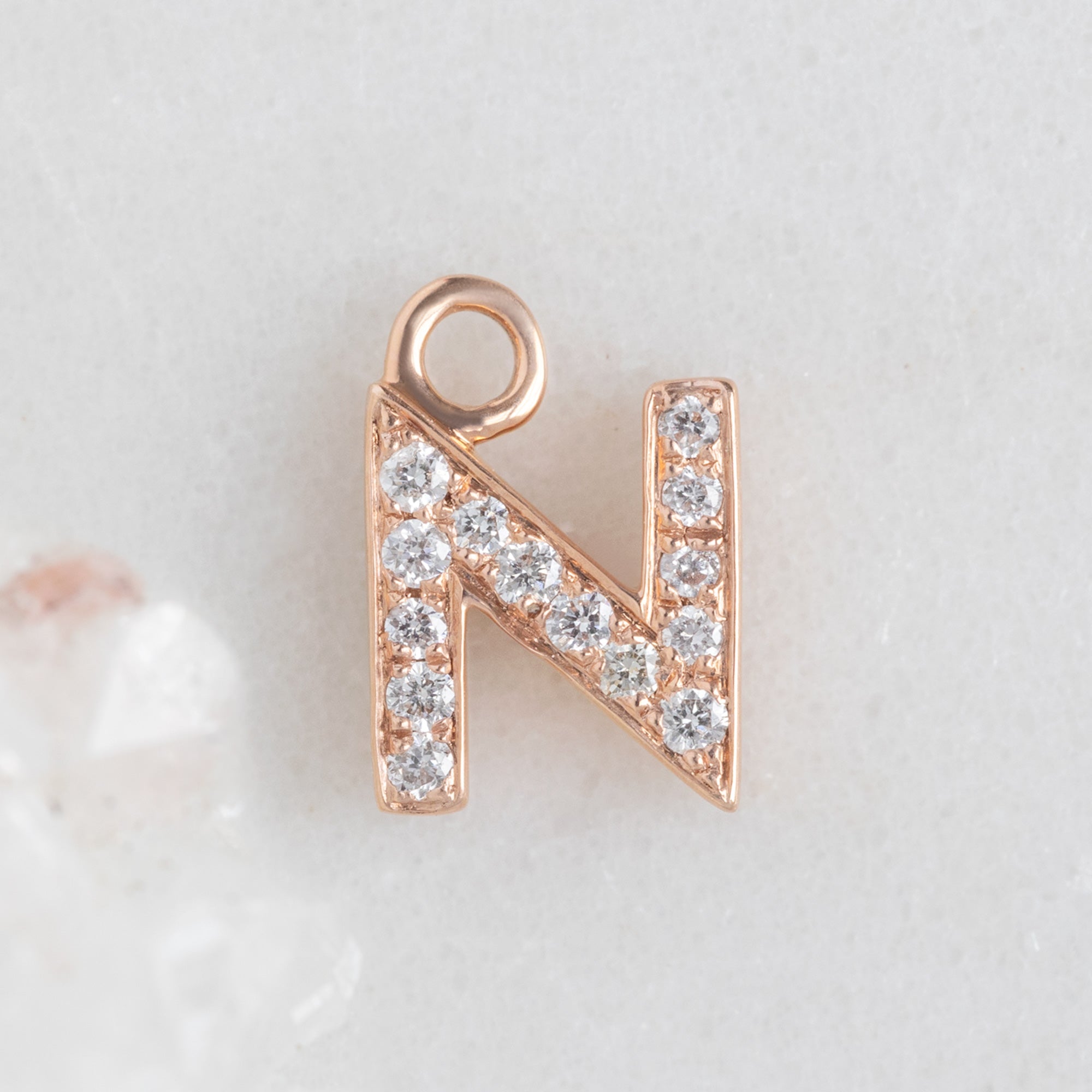 The White Diamond Pavé Letter Charm | Rose Gold