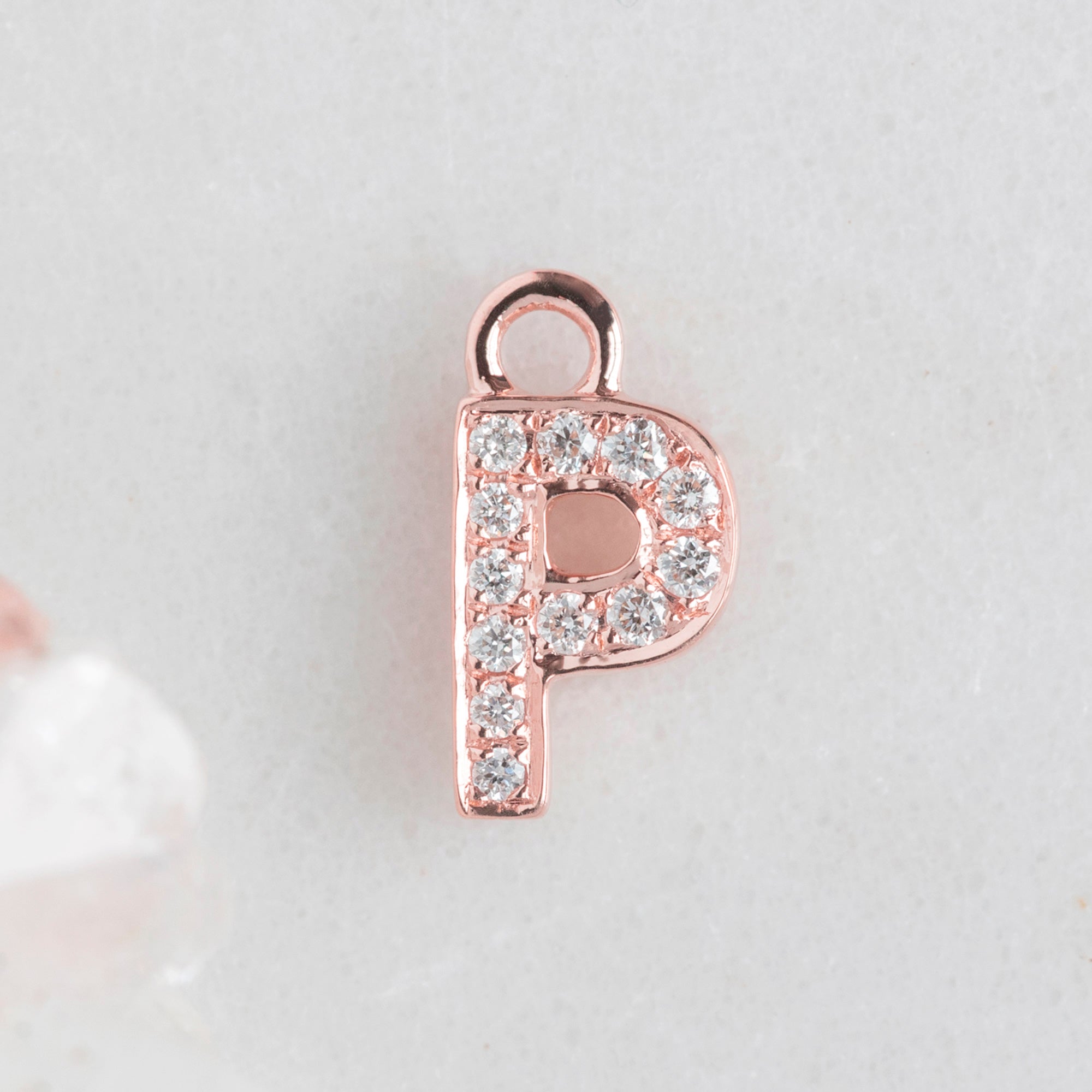 The White Diamond Pavé Letter Charm | Rose Gold