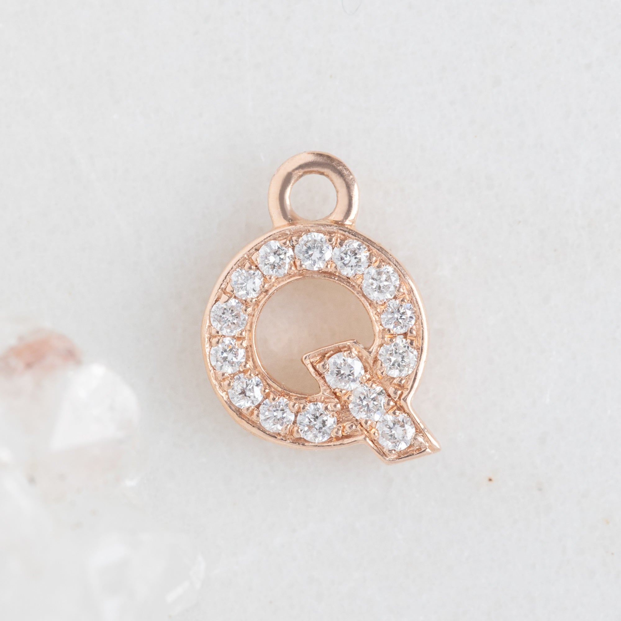 The White Diamond Pavé Letter Charm | Rose Gold
