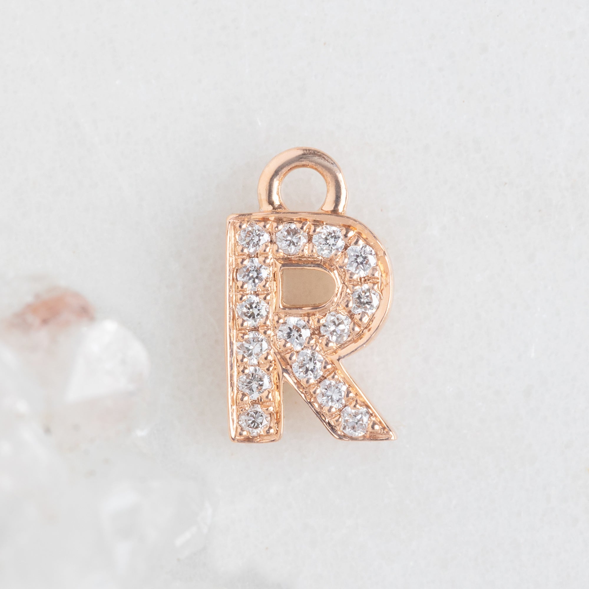 The White Diamond Pavé Letter Charm | Rose Gold