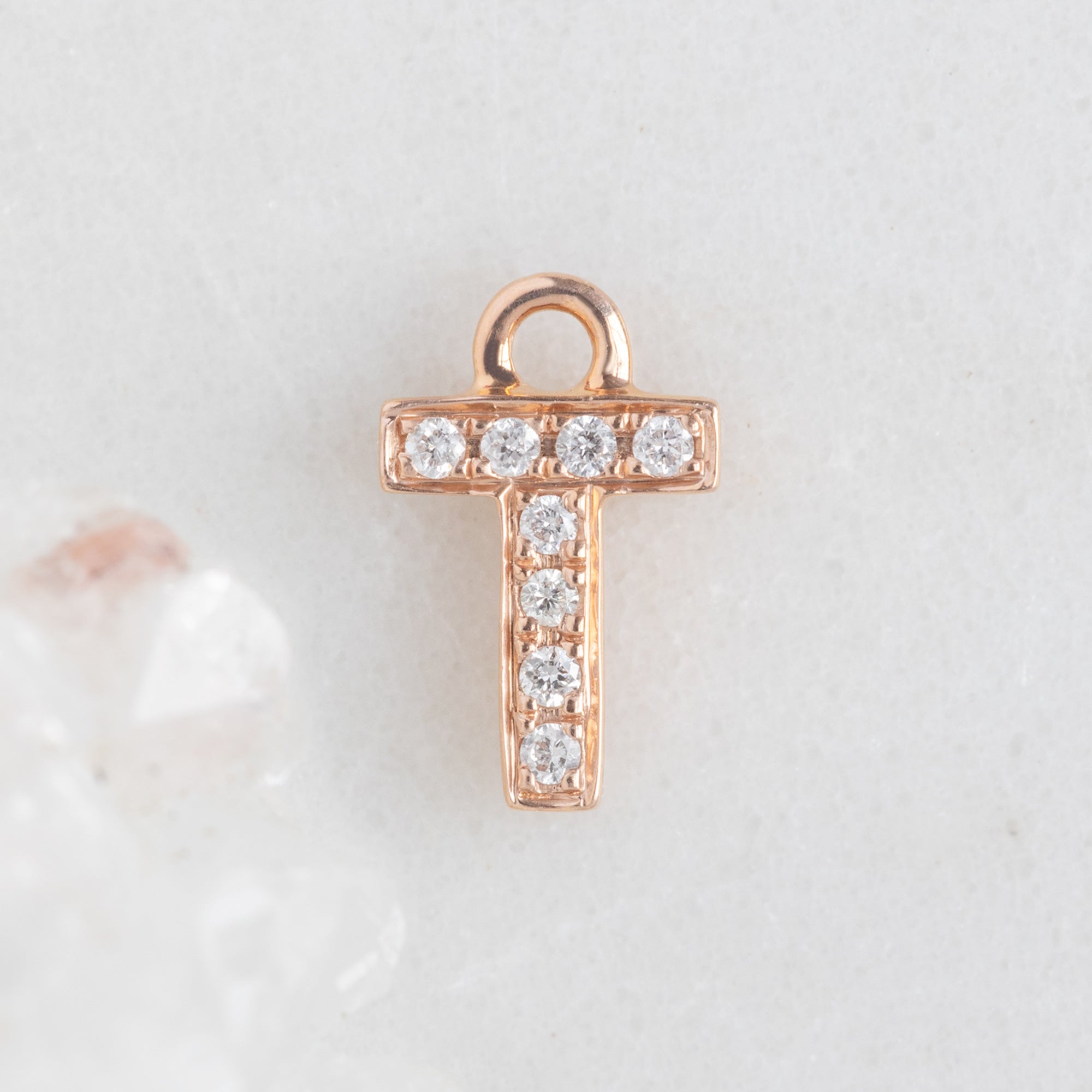 The White Diamond Pavé Letter Charm | Rose Gold