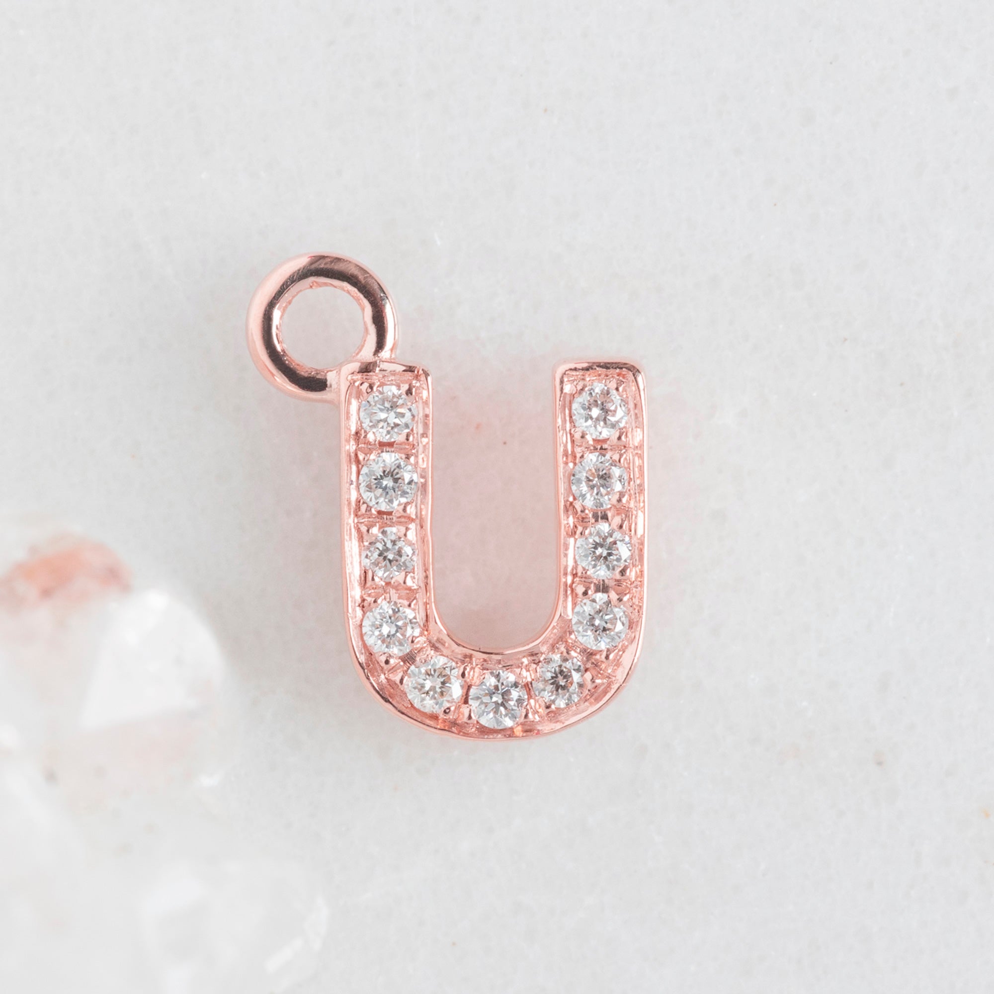 The White Diamond Pavé Letter Charm | Rose Gold