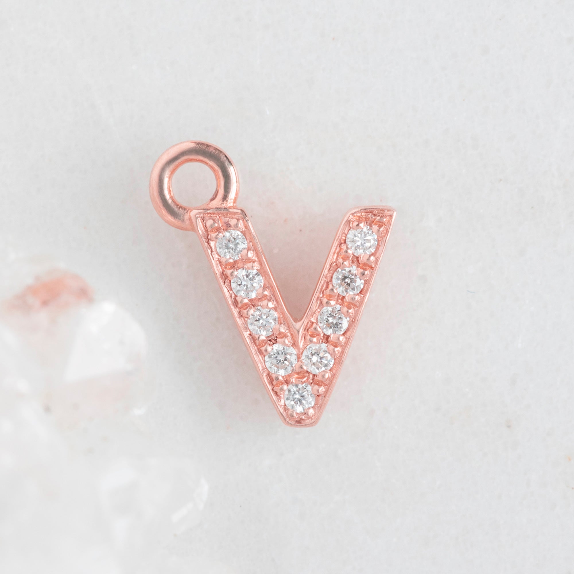 The White Diamond Pavé Letter Charm | Rose Gold