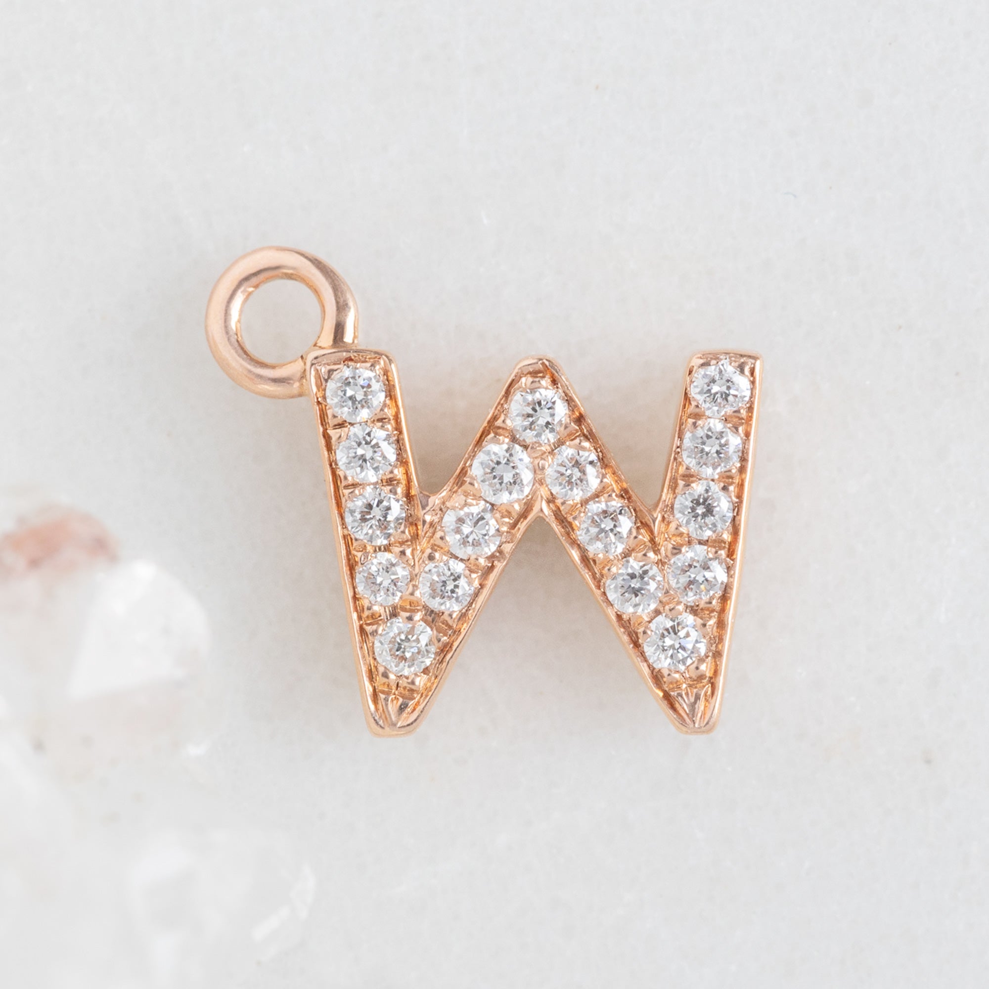 The White Diamond Pavé Letter Charm | Rose Gold