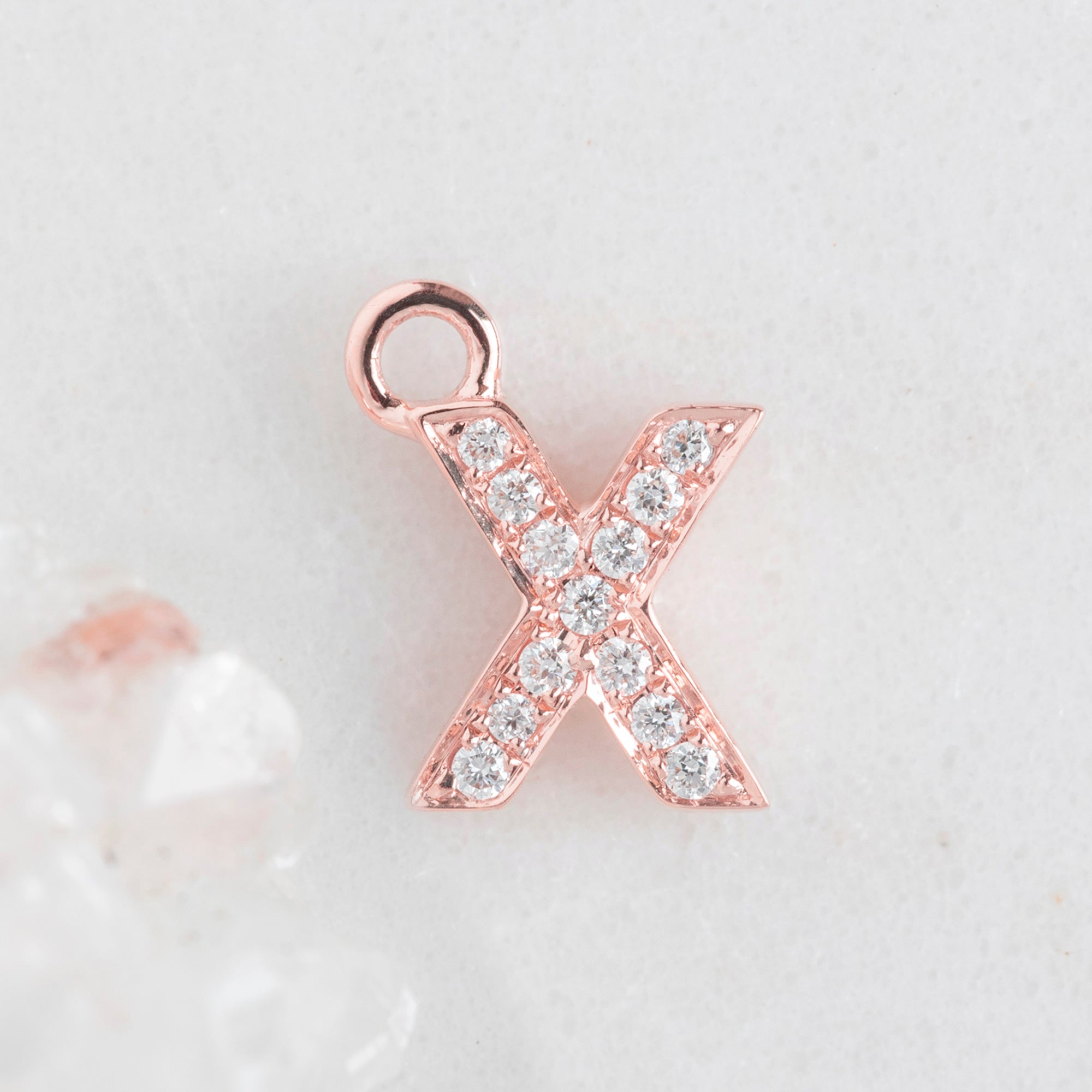 The White Diamond Pavé Letter Charm | Rose Gold