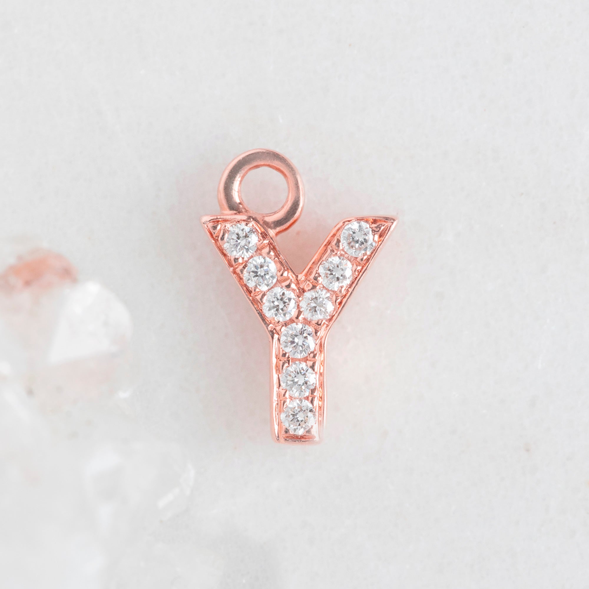 The White Diamond Pavé Letter Charm | Rose Gold