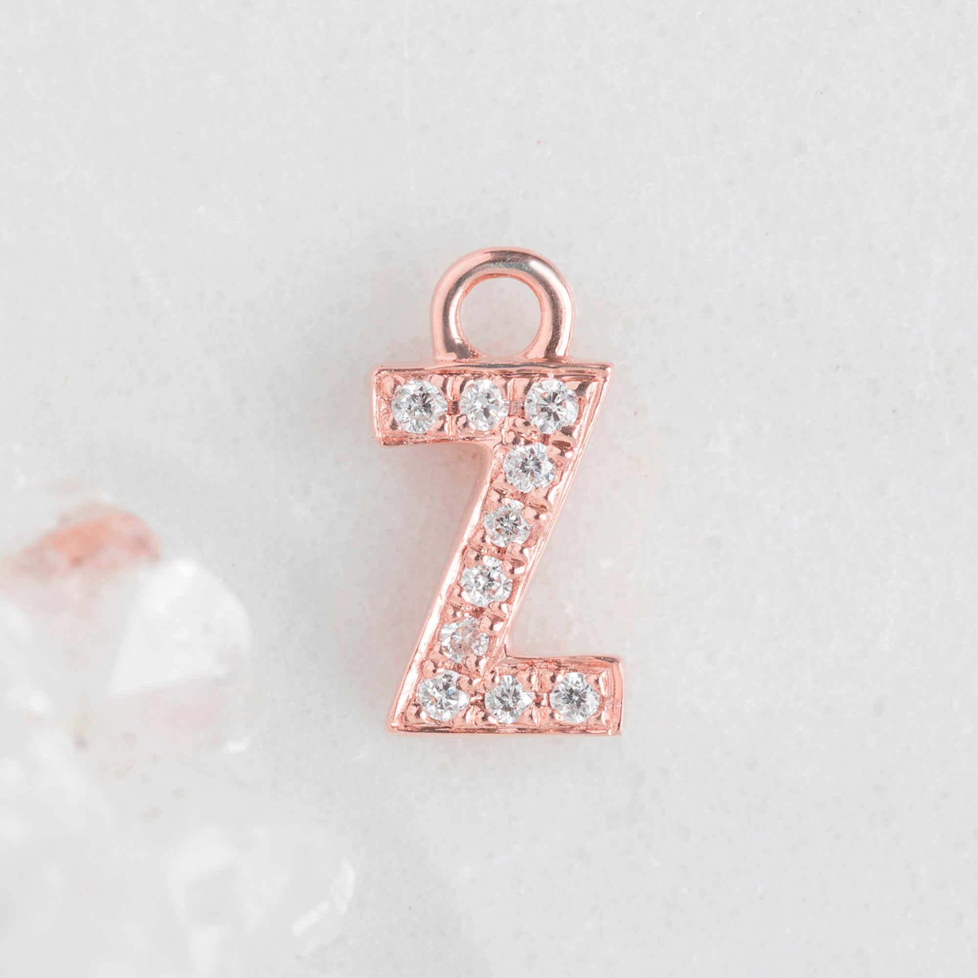 The White Diamond Pavé Letter Charm | Rose Gold