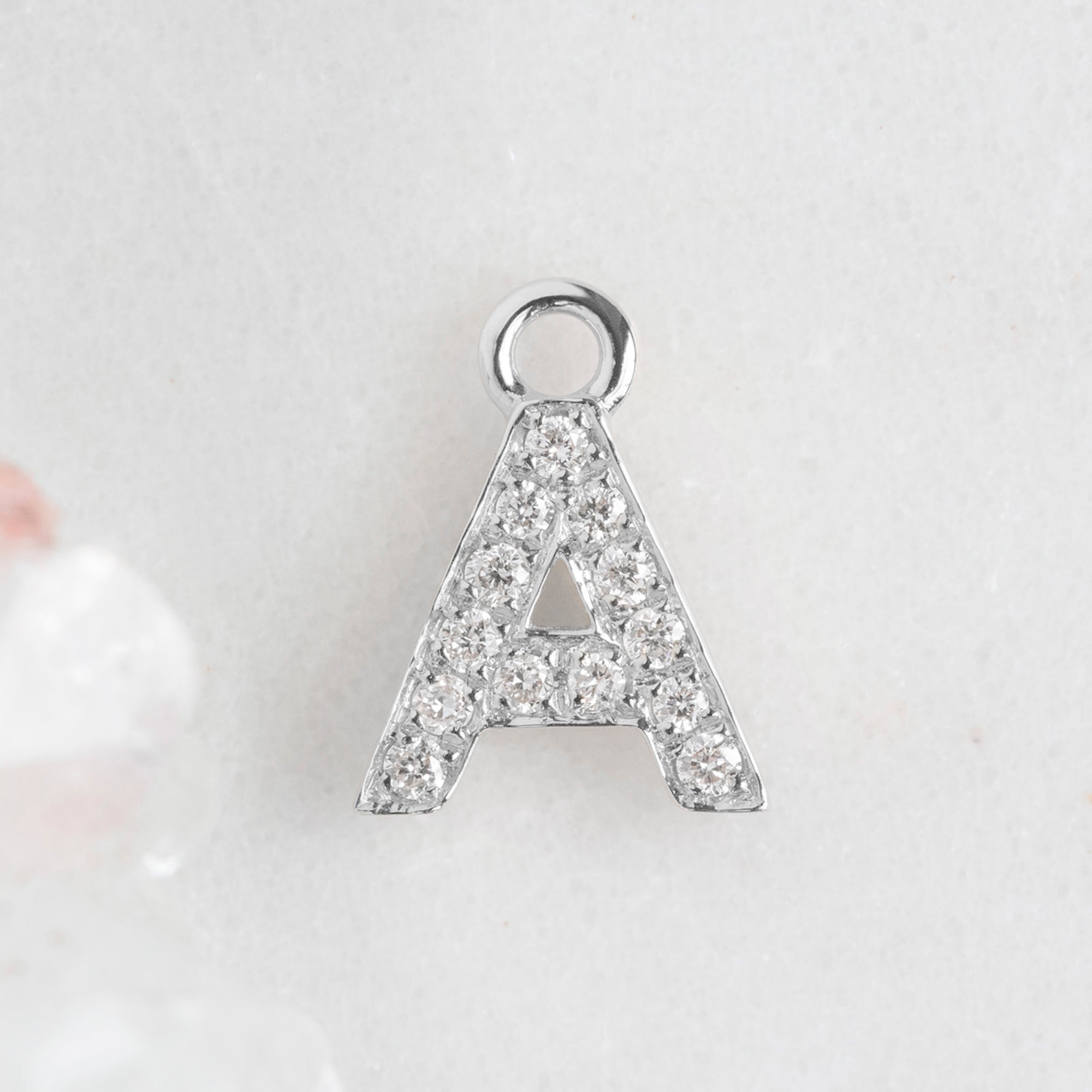 The White Diamond Pavé Letter Charm | White Gold